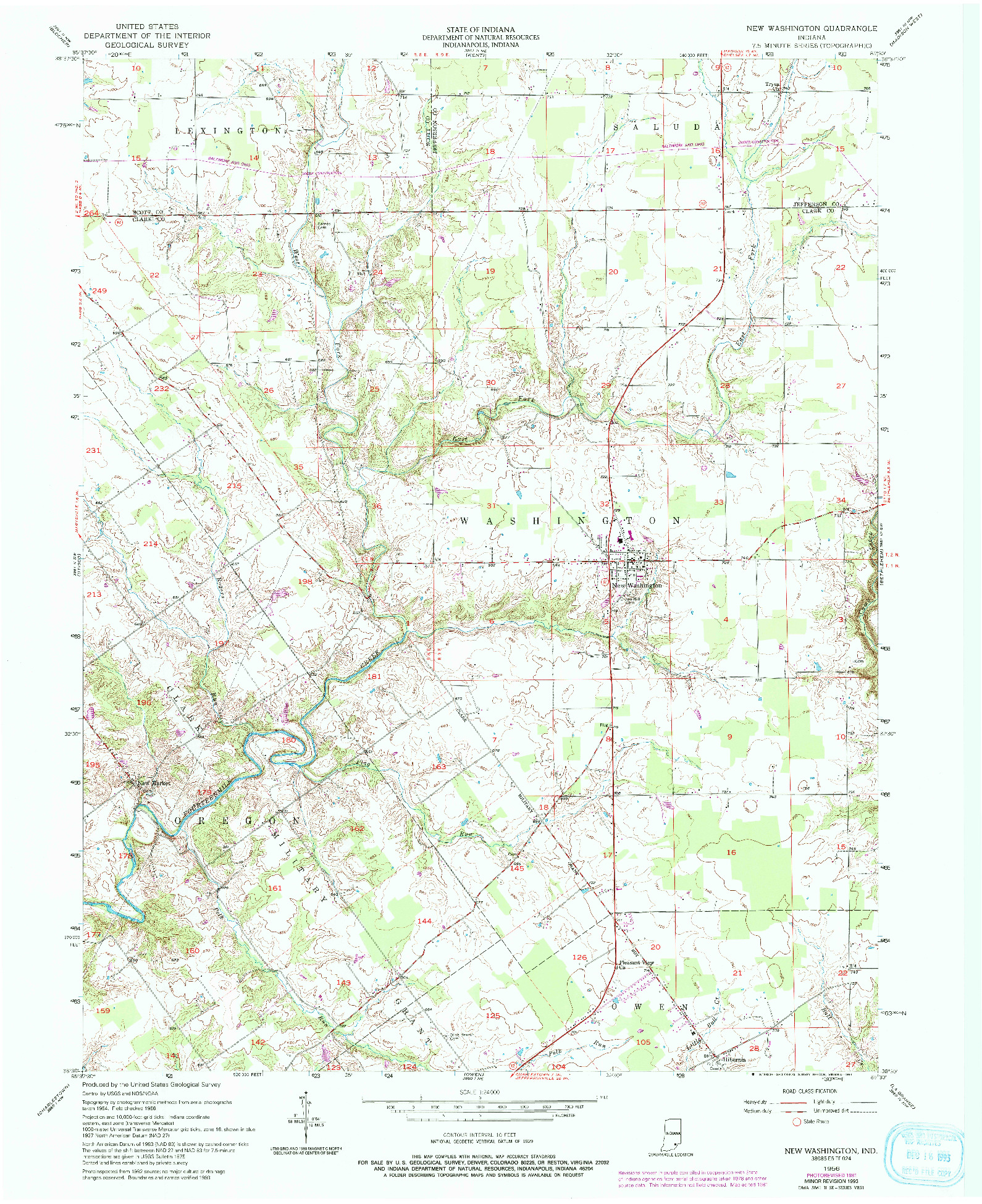 USGS 1:24000-SCALE QUADRANGLE FOR NEW WASHINGTON, IN 1956