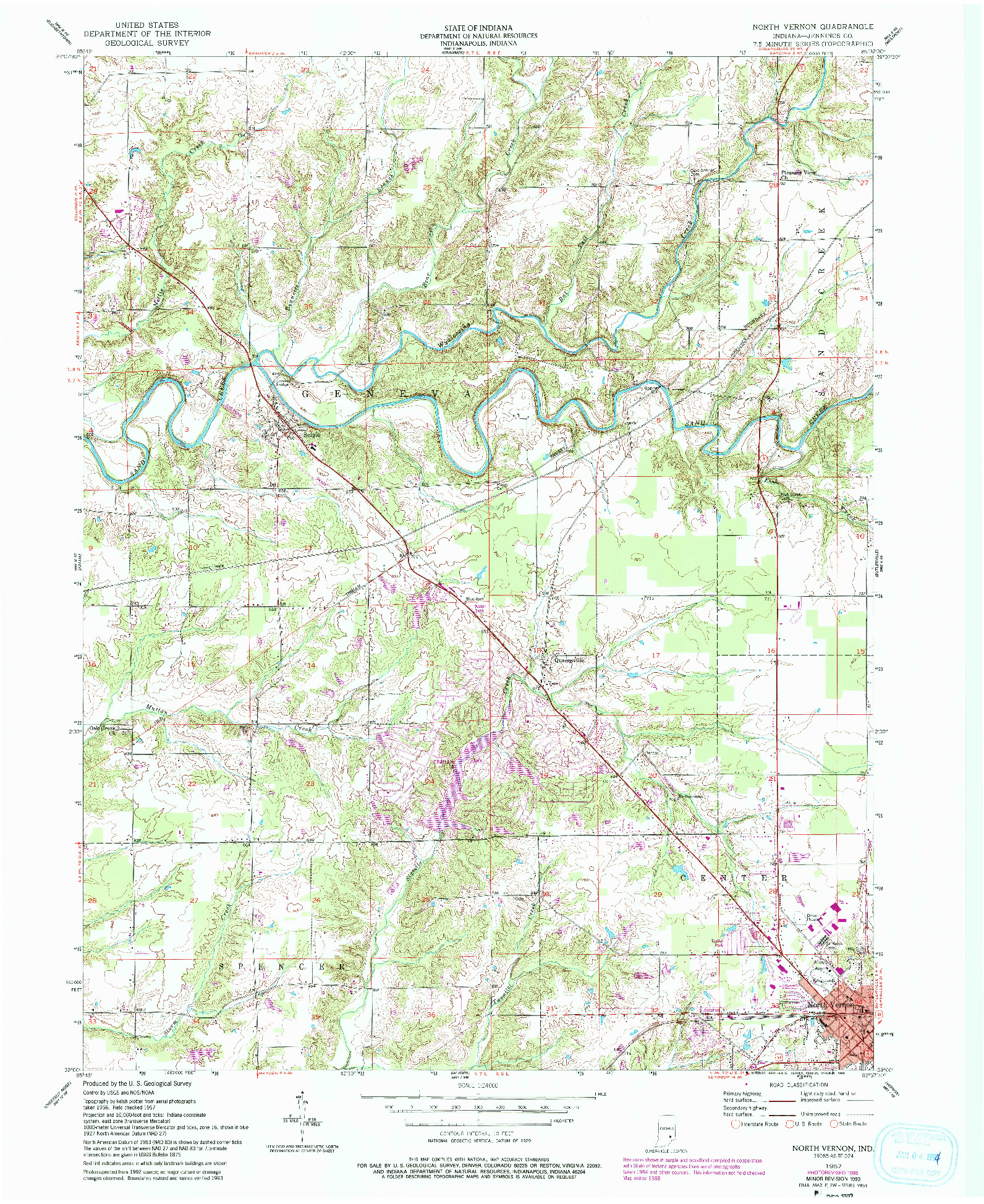 USGS 1:24000-SCALE QUADRANGLE FOR NORTH VERNON, IN 1957