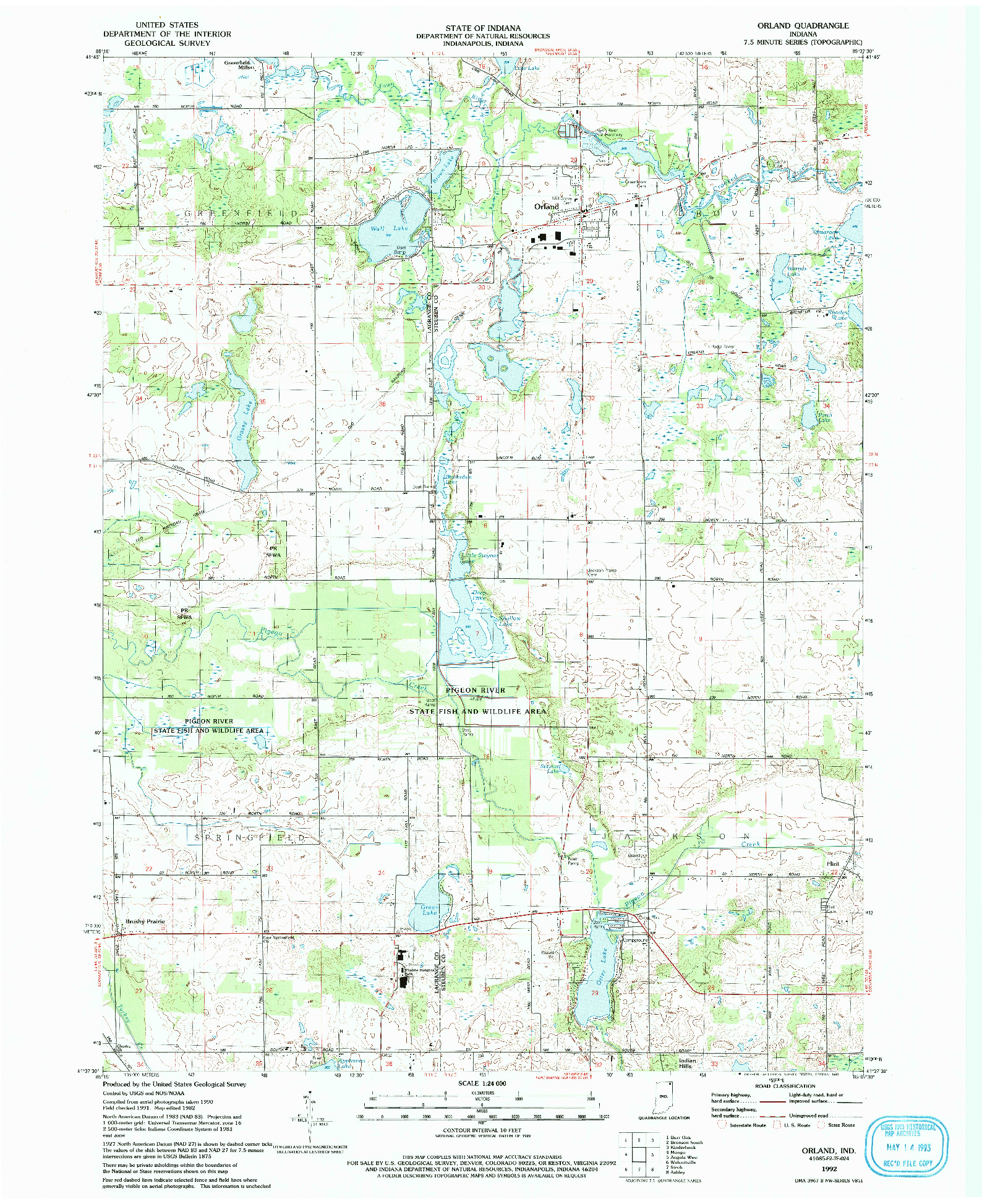 USGS 1:24000-SCALE QUADRANGLE FOR ORLAND, IN 1992