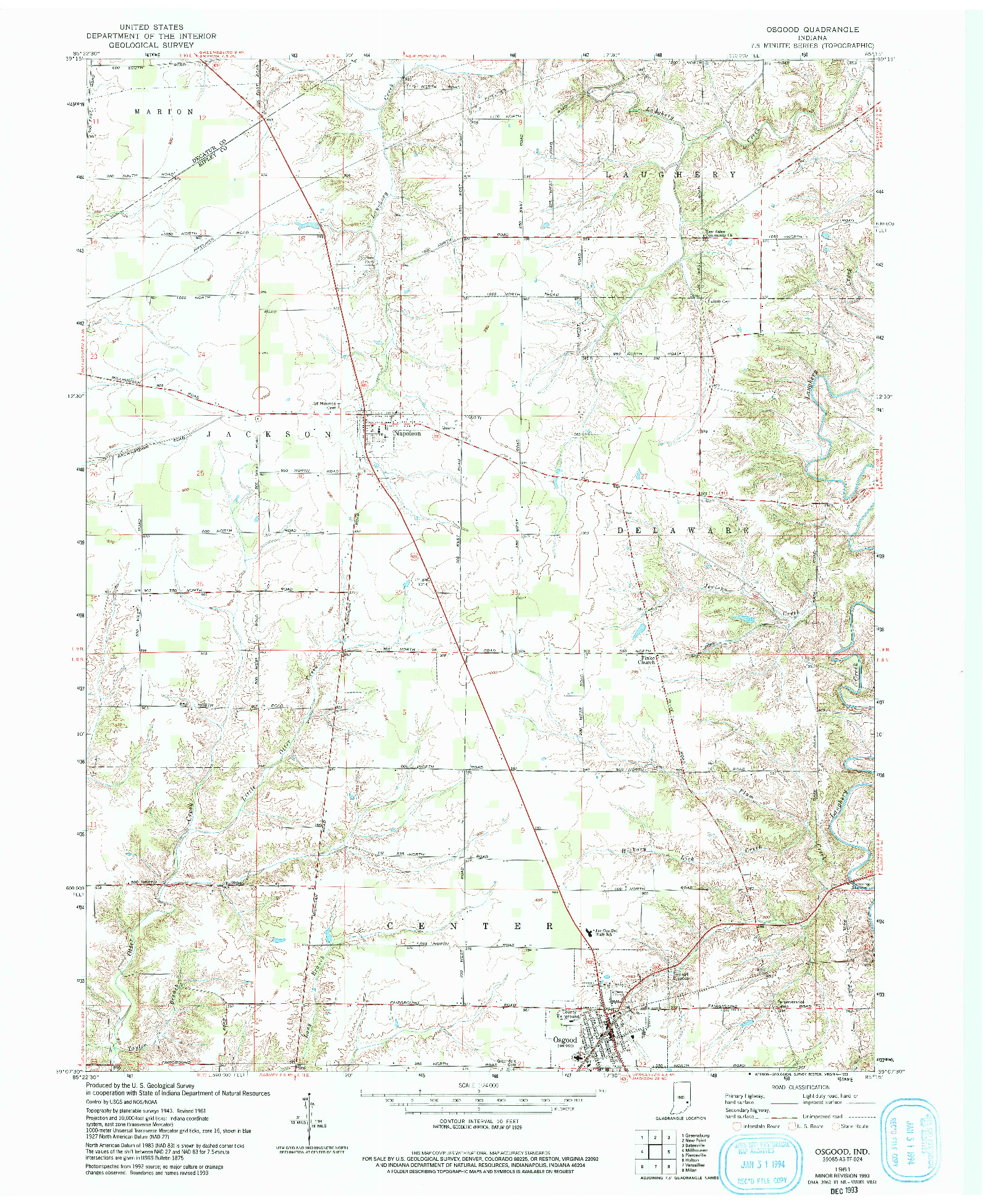 USGS 1:24000-SCALE QUADRANGLE FOR OSGOOD, IN 1961