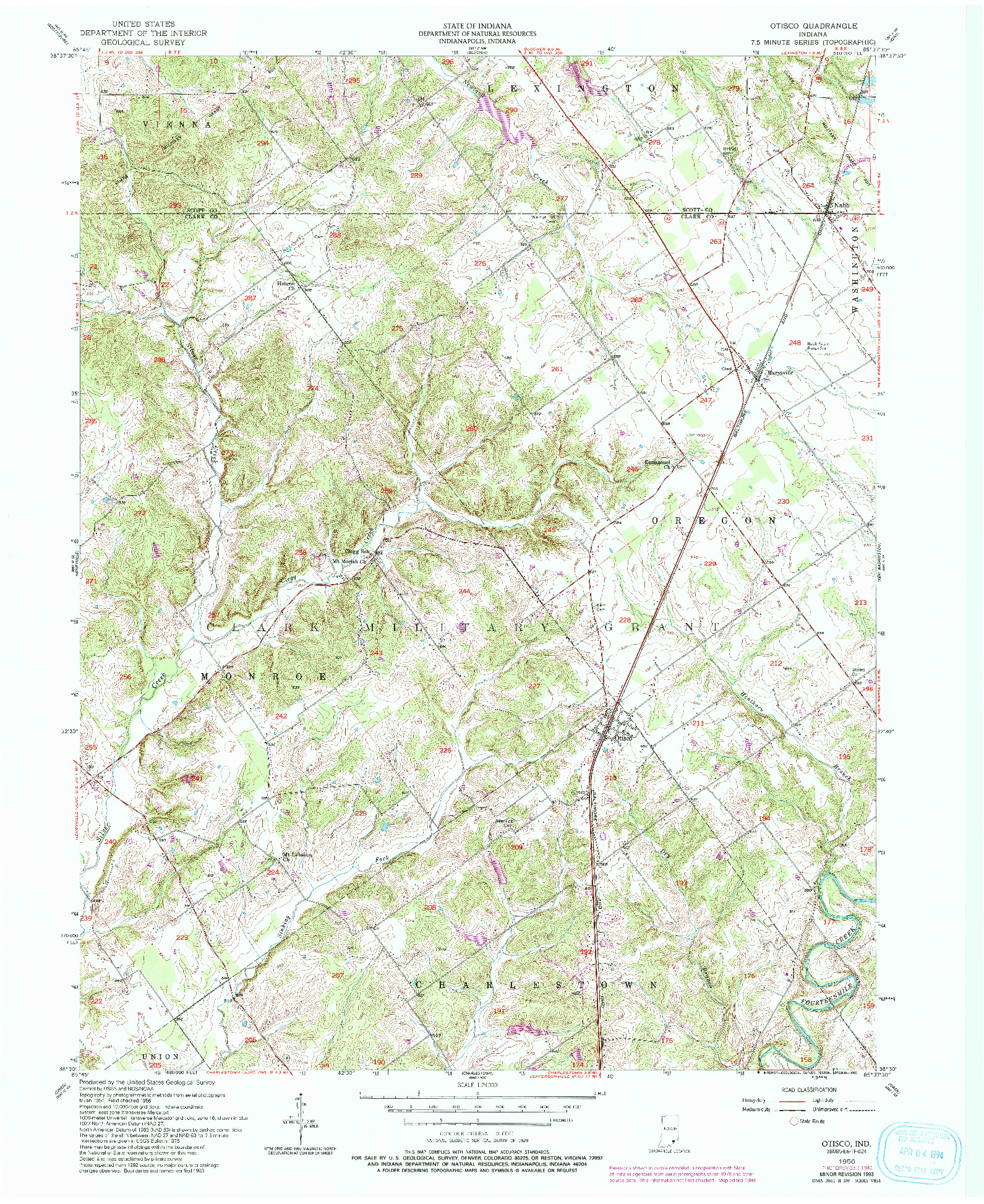 USGS 1:24000-SCALE QUADRANGLE FOR OTISCO, IN 1956