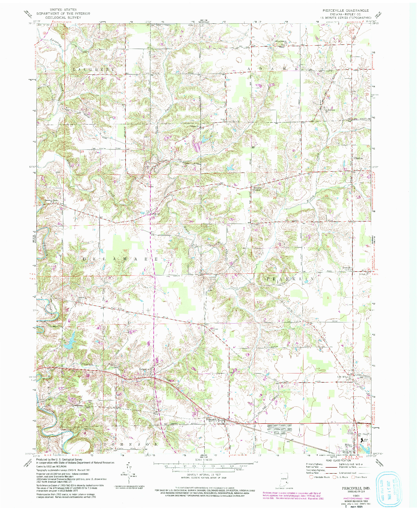 USGS 1:24000-SCALE QUADRANGLE FOR PIERCEVILLE, IN 1961