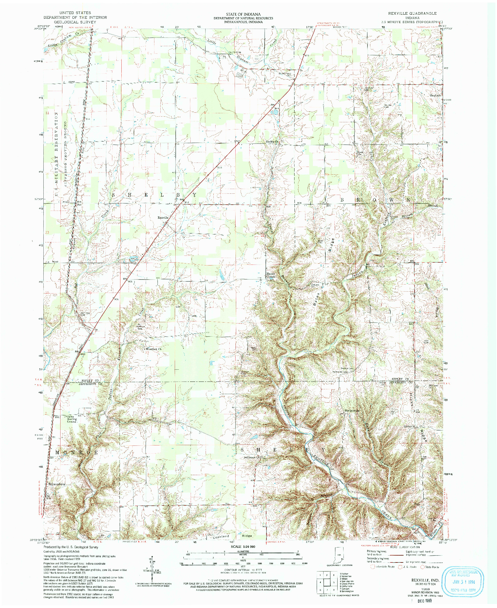 USGS 1:24000-SCALE QUADRANGLE FOR REXVILLE, IN 1959