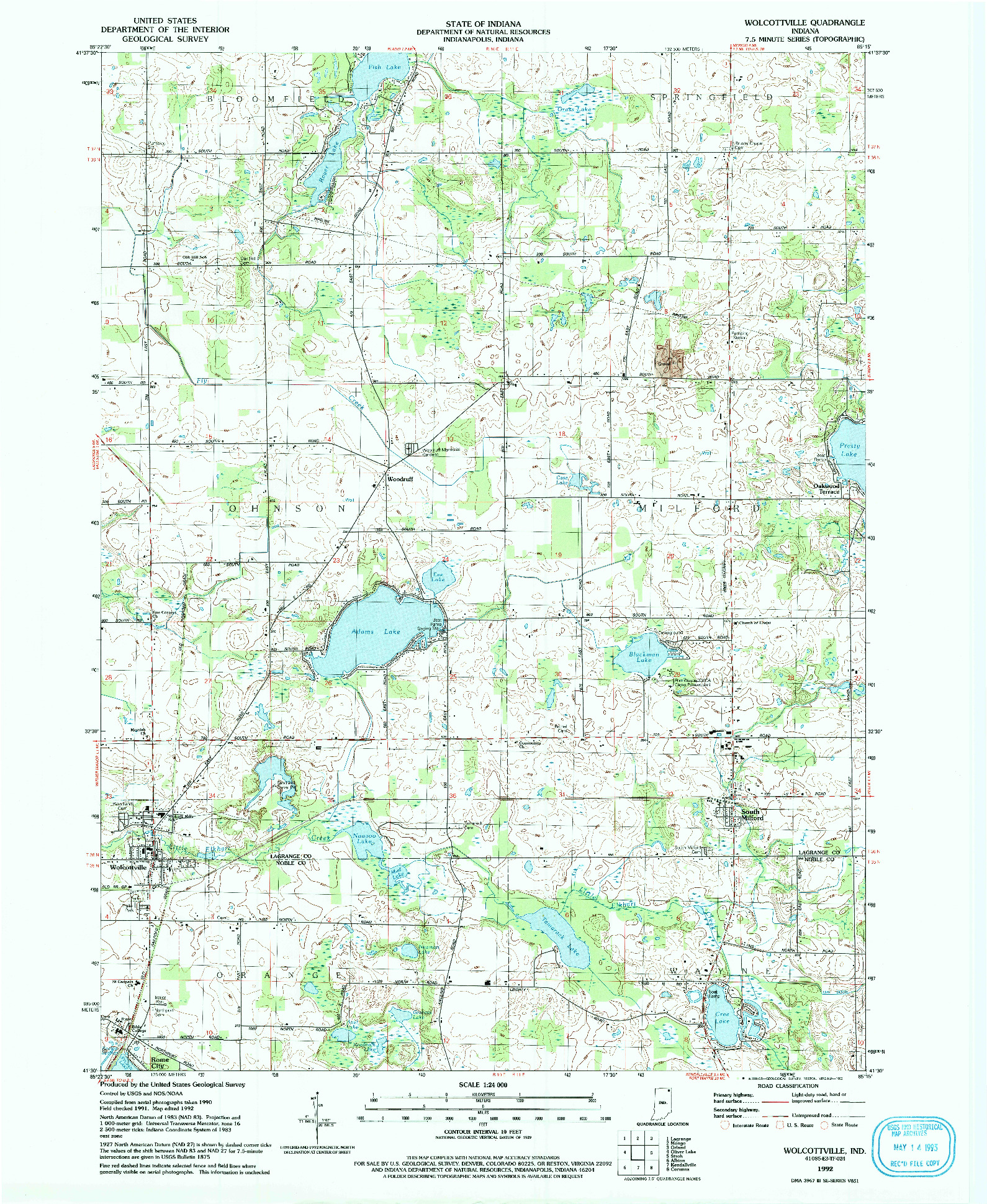 USGS 1:24000-SCALE QUADRANGLE FOR WOLCOTTVILLE, IN 1992