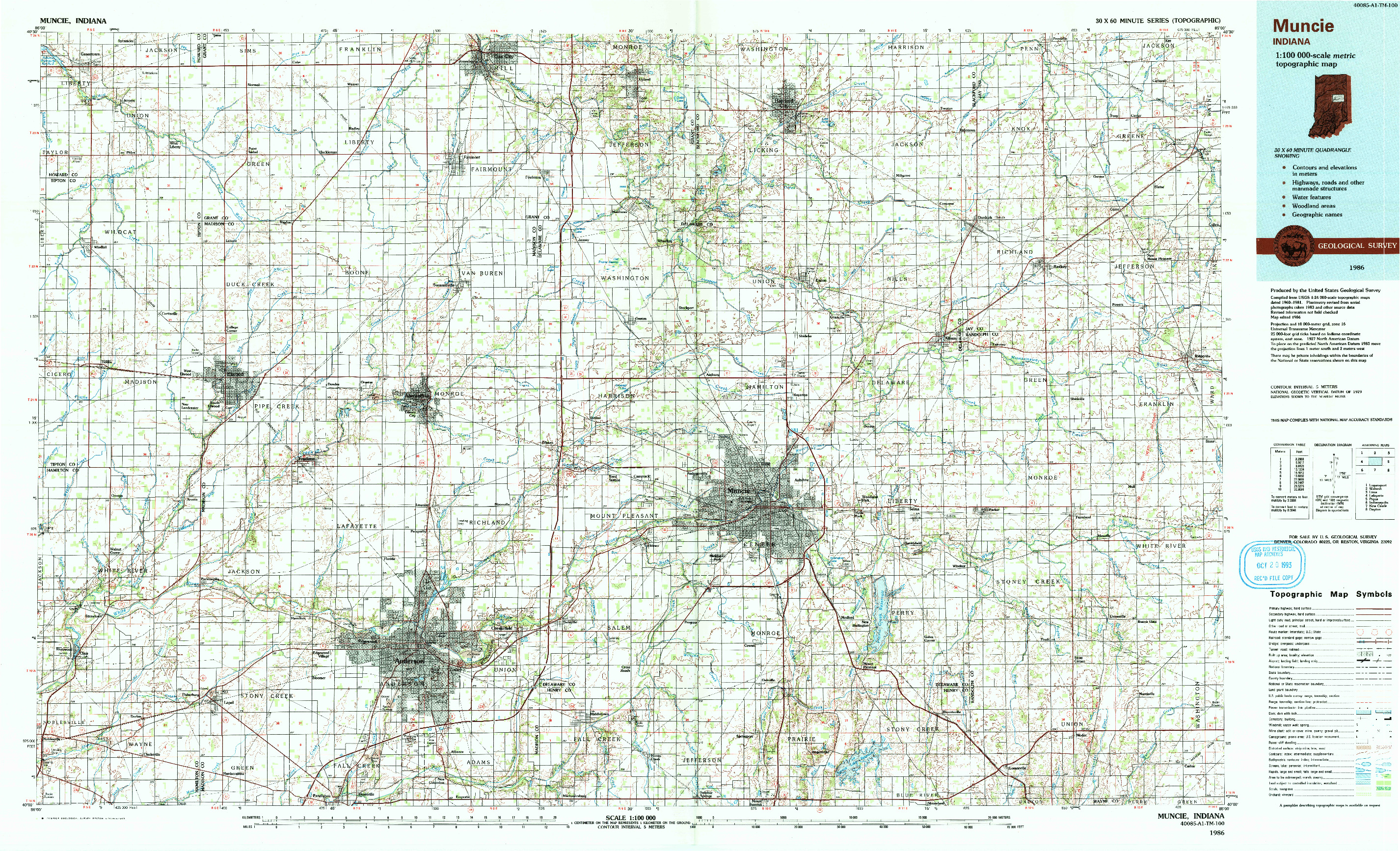 USGS 1:100000-SCALE QUADRANGLE FOR MUNCIE, IN 1986