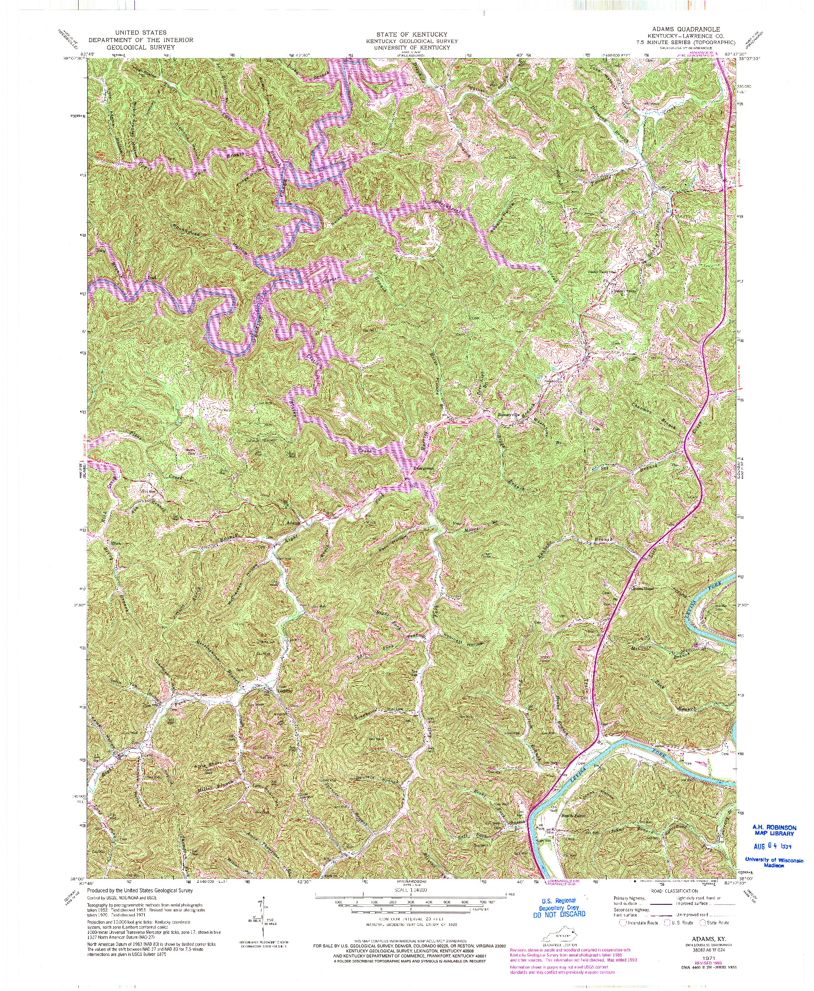 USGS 1:24000-SCALE QUADRANGLE FOR ADAMS, KY 1971
