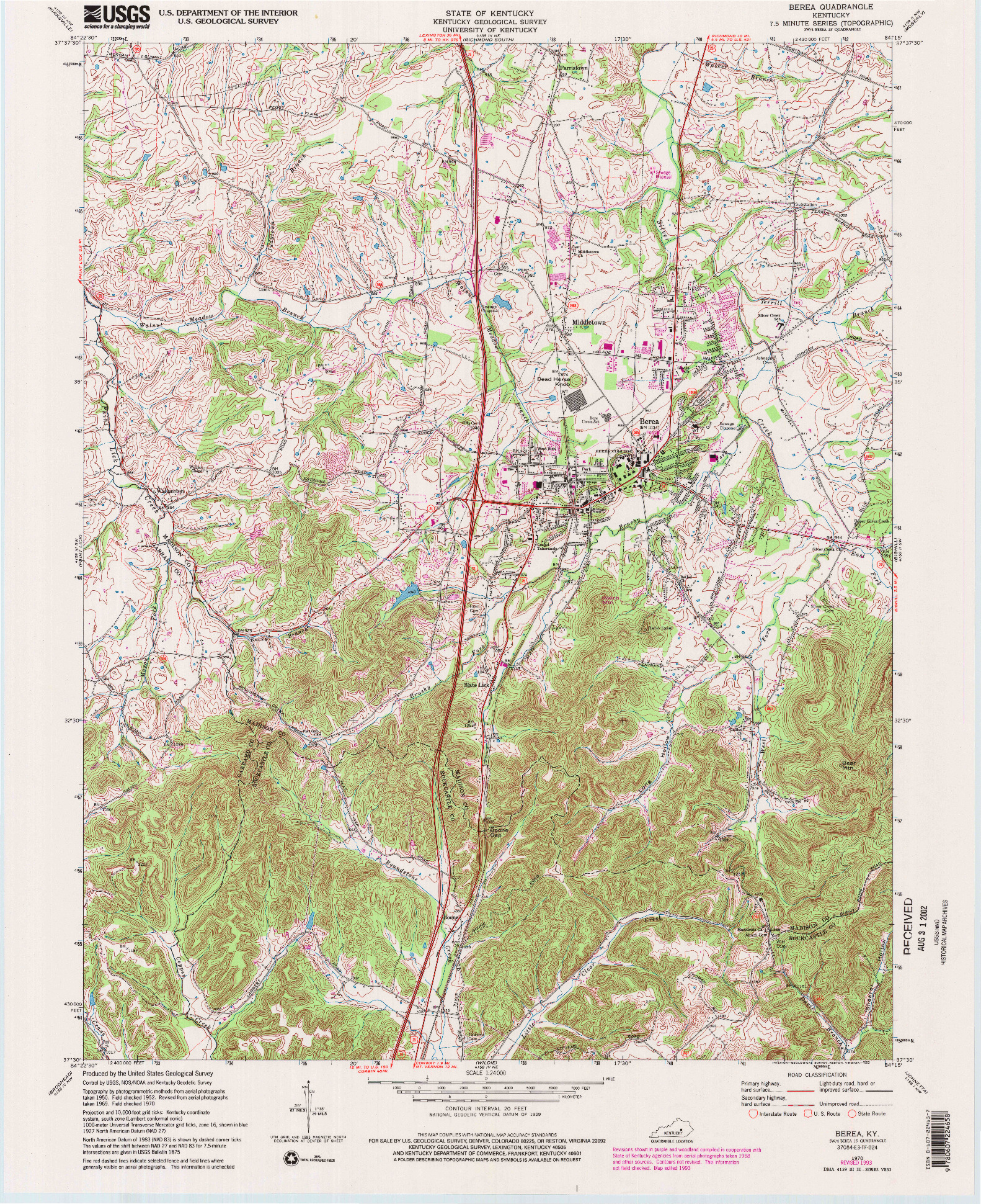 USGS 1:24000-SCALE QUADRANGLE FOR BEREA, KY 1970