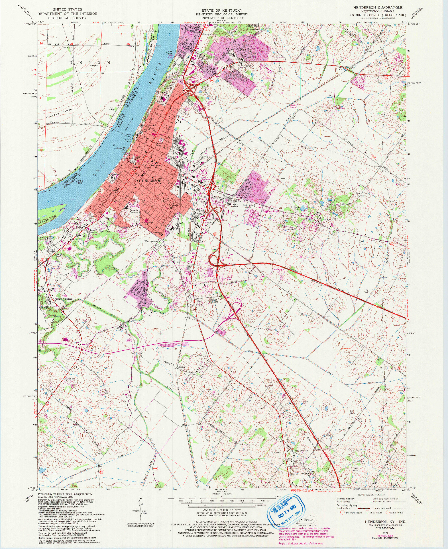 USGS 1:24000-SCALE QUADRANGLE FOR HENDERSON, KY 1971