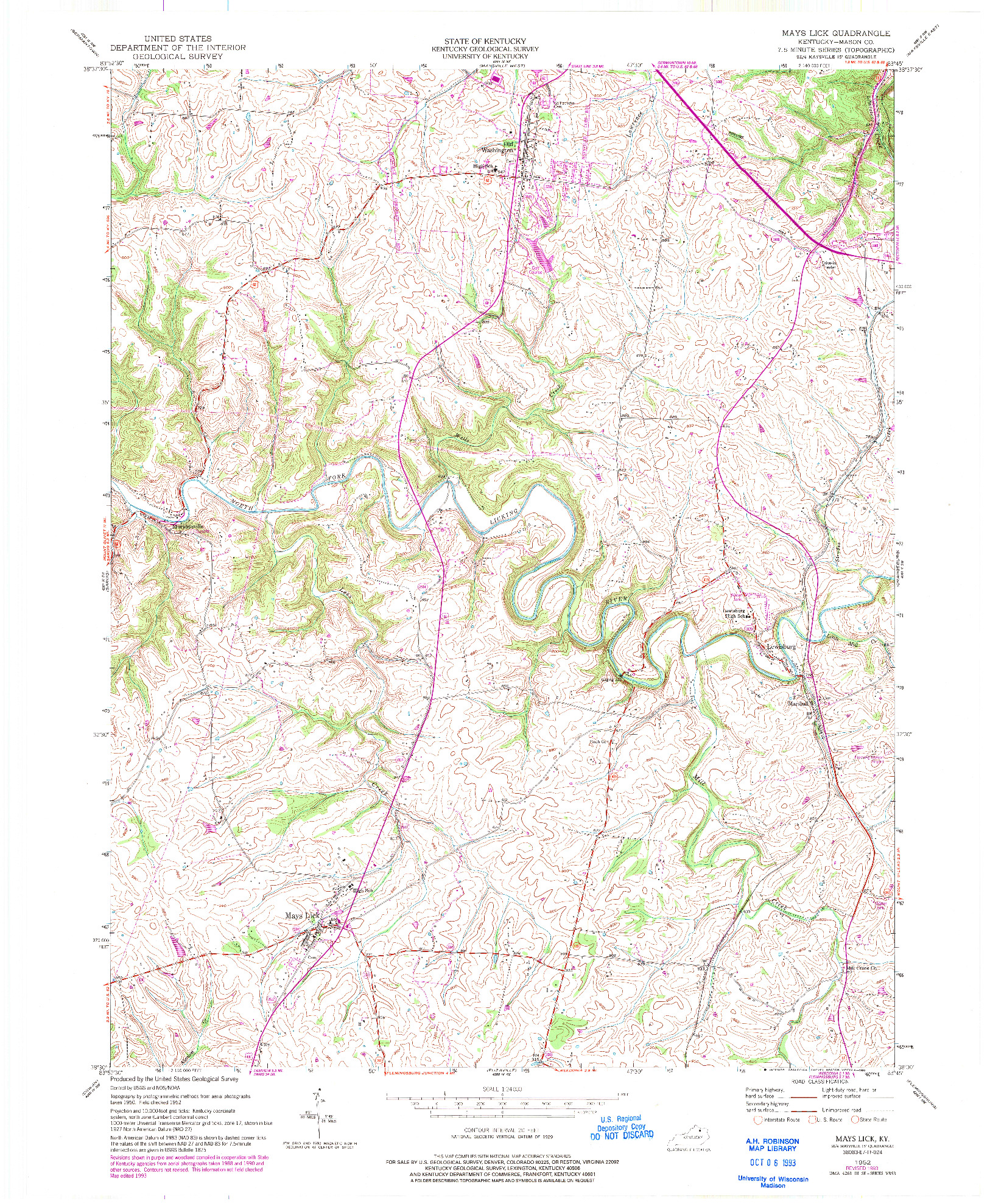 USGS 1:24000-SCALE QUADRANGLE FOR MAYS LICK, KY 1952