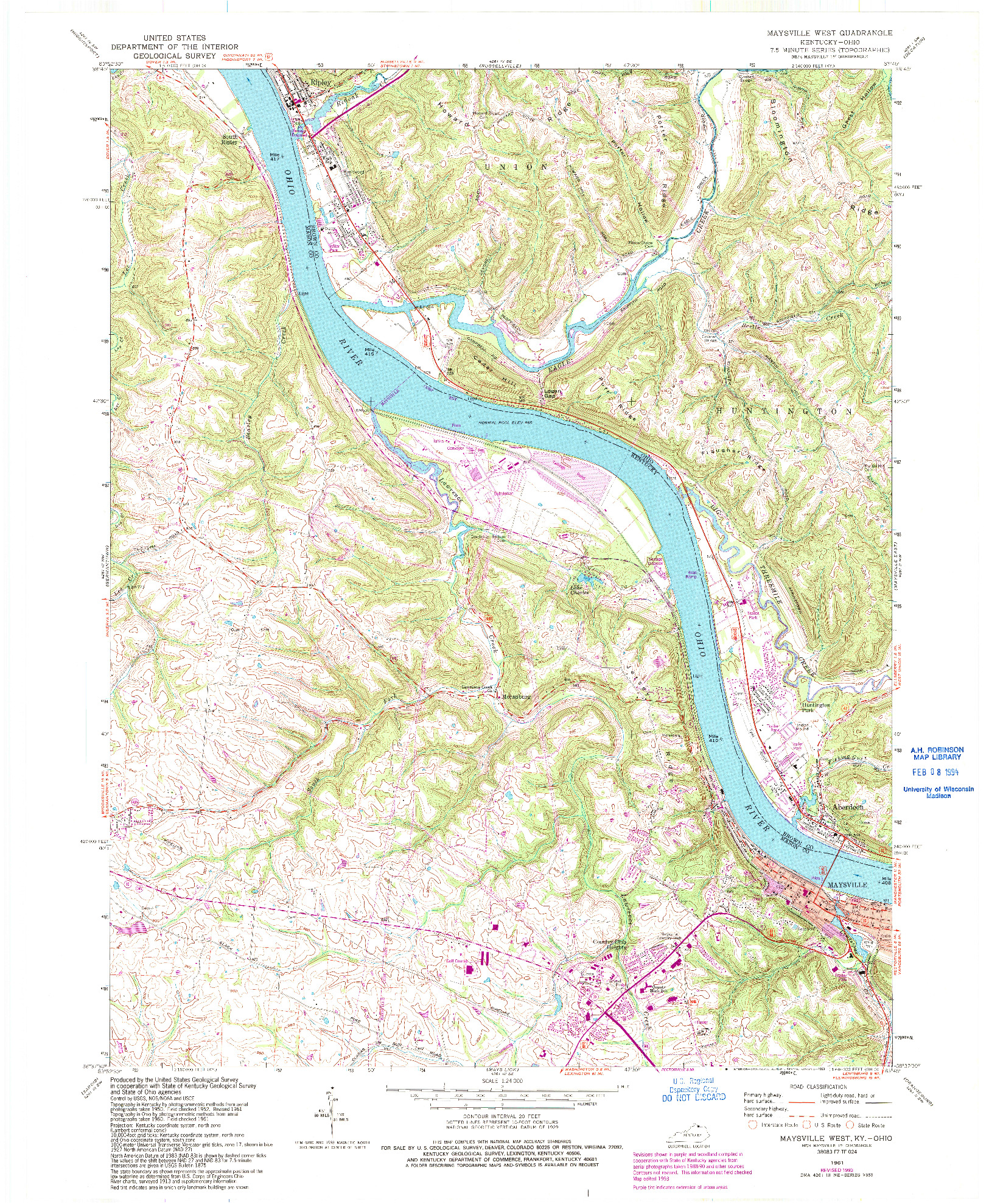 USGS 1:24000-SCALE QUADRANGLE FOR MAYSVILLE WEST, KY 1961