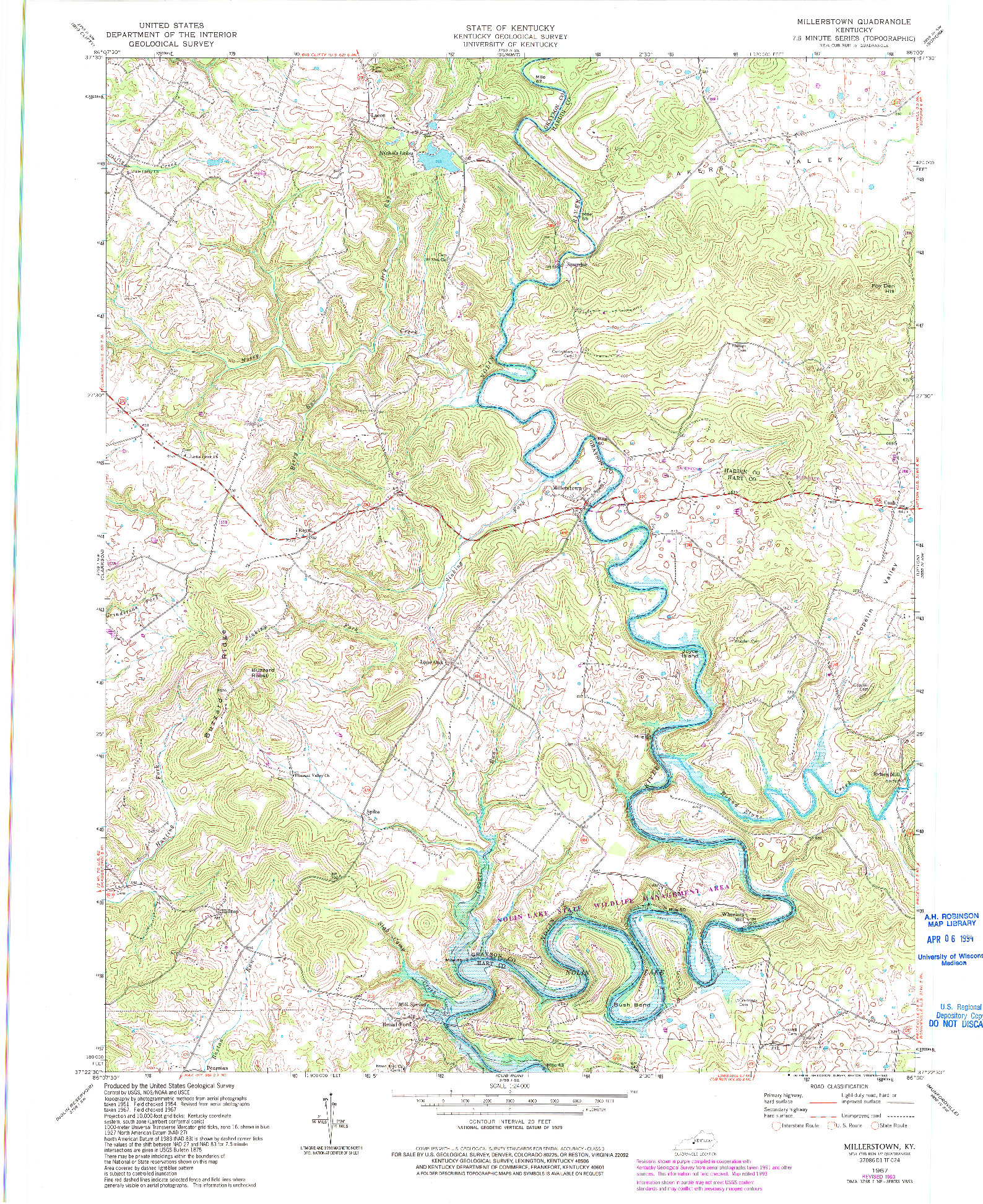 USGS 1:24000-SCALE QUADRANGLE FOR MILLERSTOWN, KY 1967