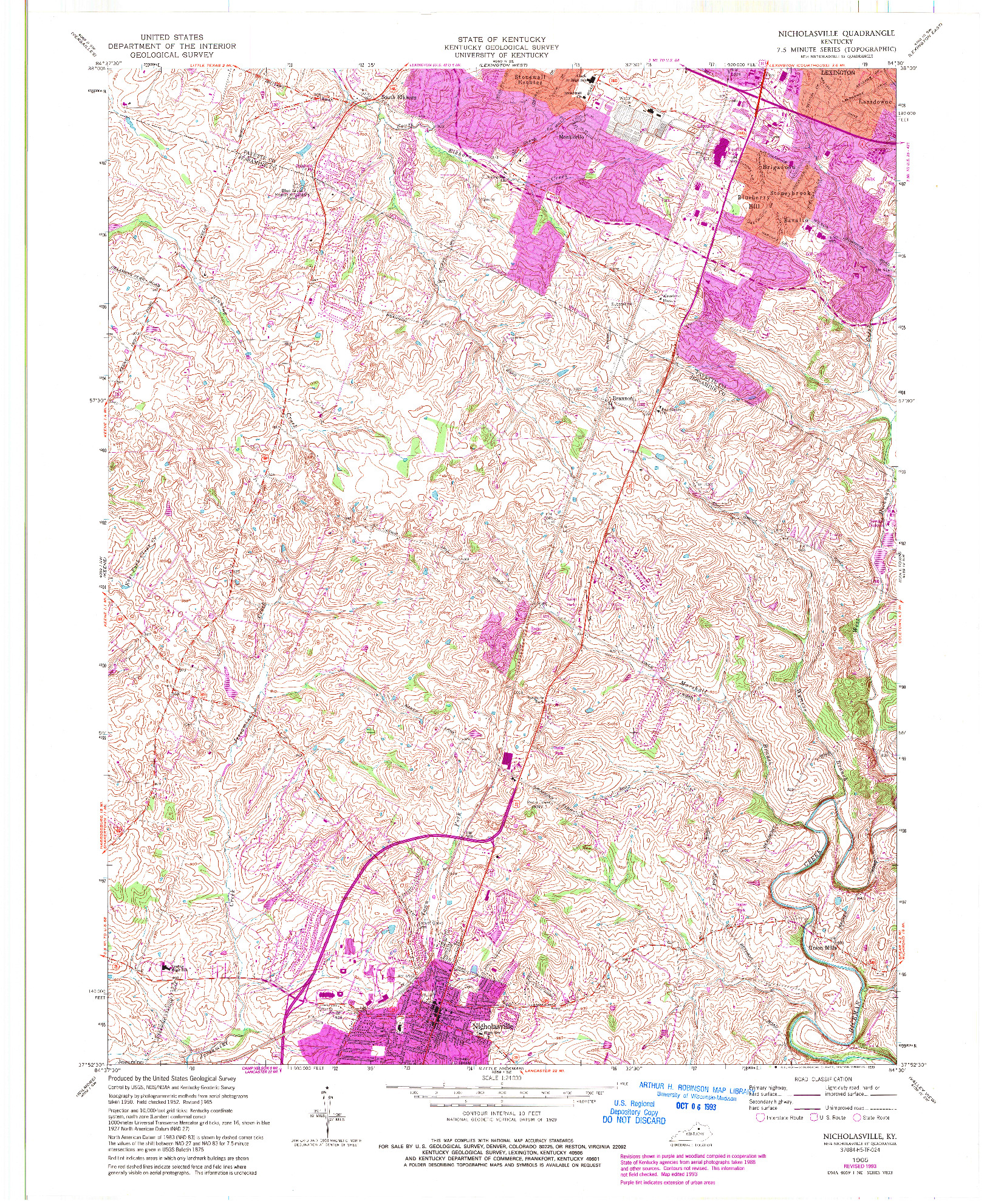 USGS 1:24000-SCALE QUADRANGLE FOR NICHOLASVILLE, KY 1965