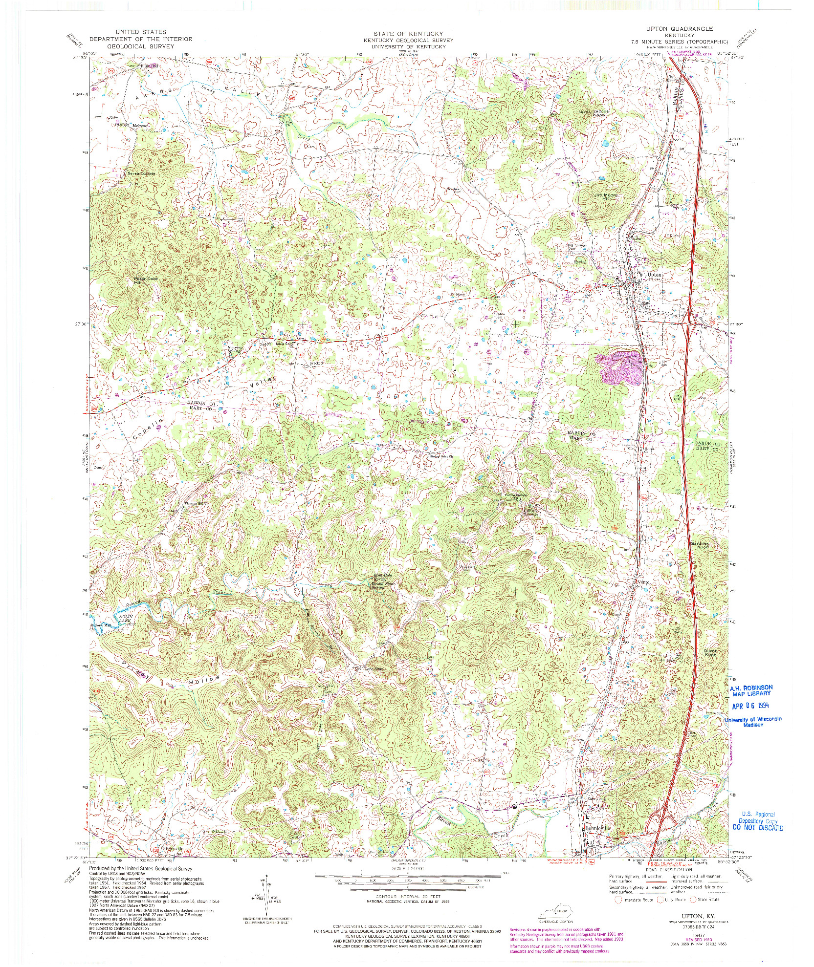 USGS 1:24000-SCALE QUADRANGLE FOR UPTON, KY 1967
