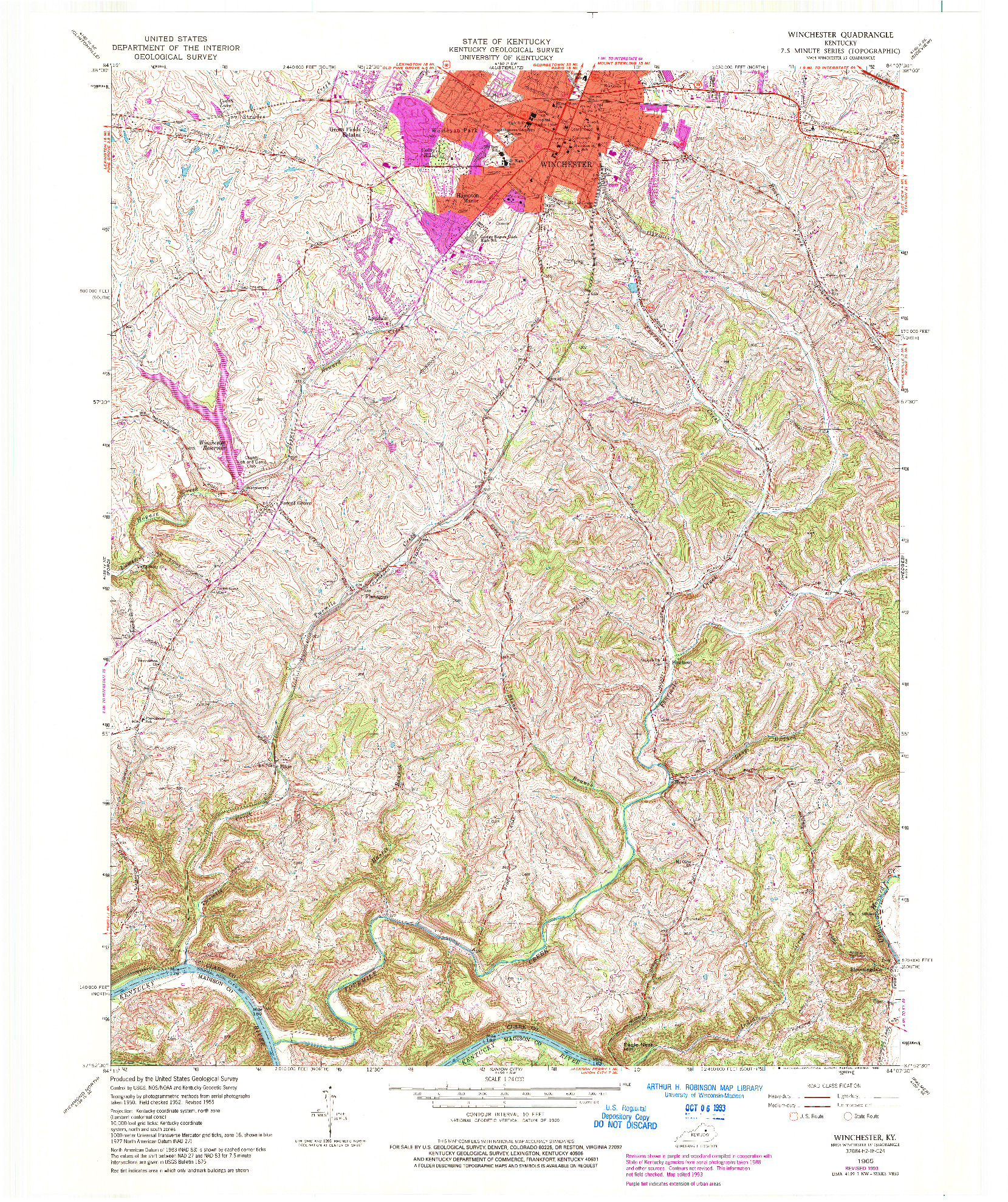 USGS 1:24000-SCALE QUADRANGLE FOR WINCHESTER, KY 1965