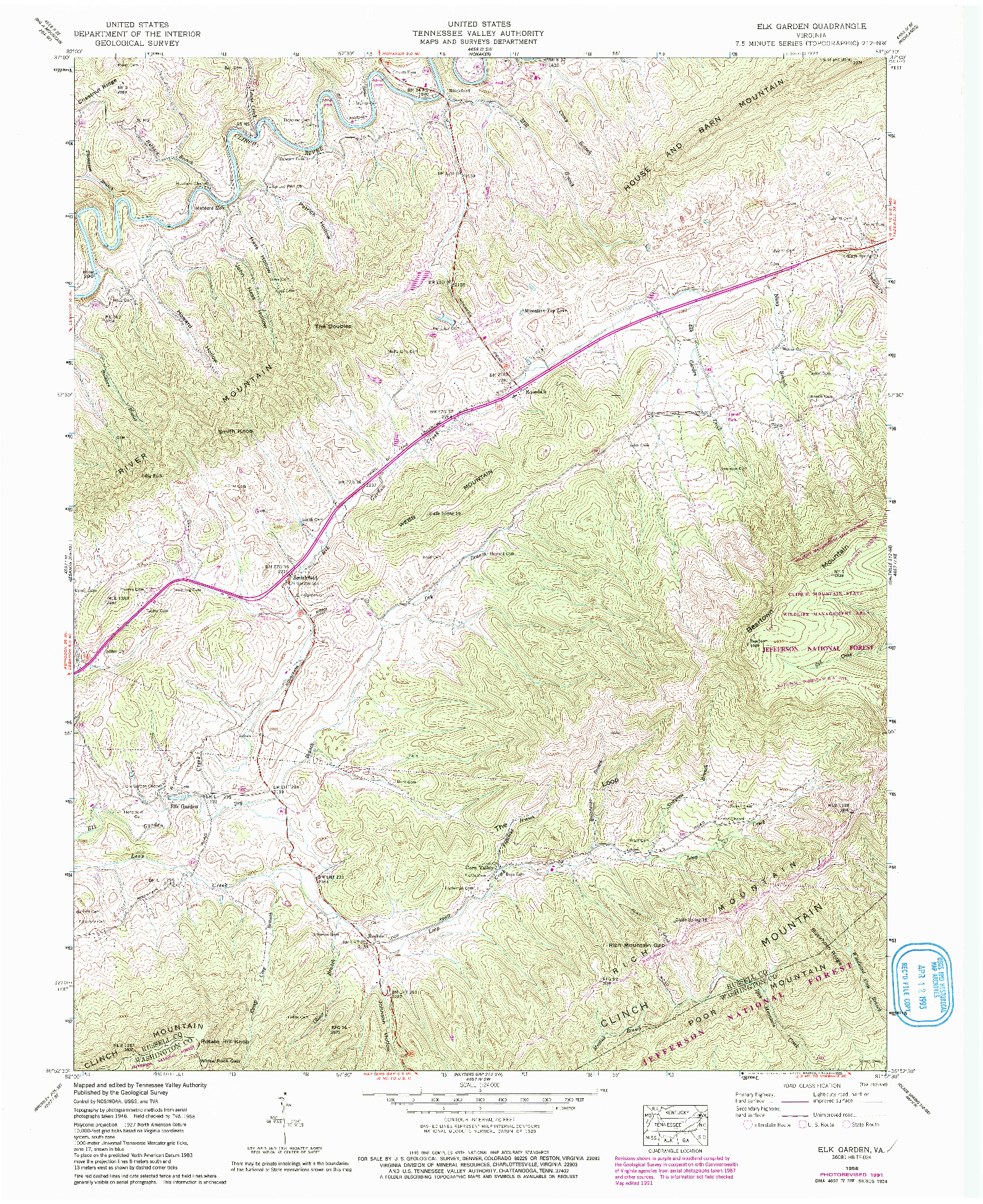 USGS 1:24000-SCALE QUADRANGLE FOR ELK GARDEN, VA 1958