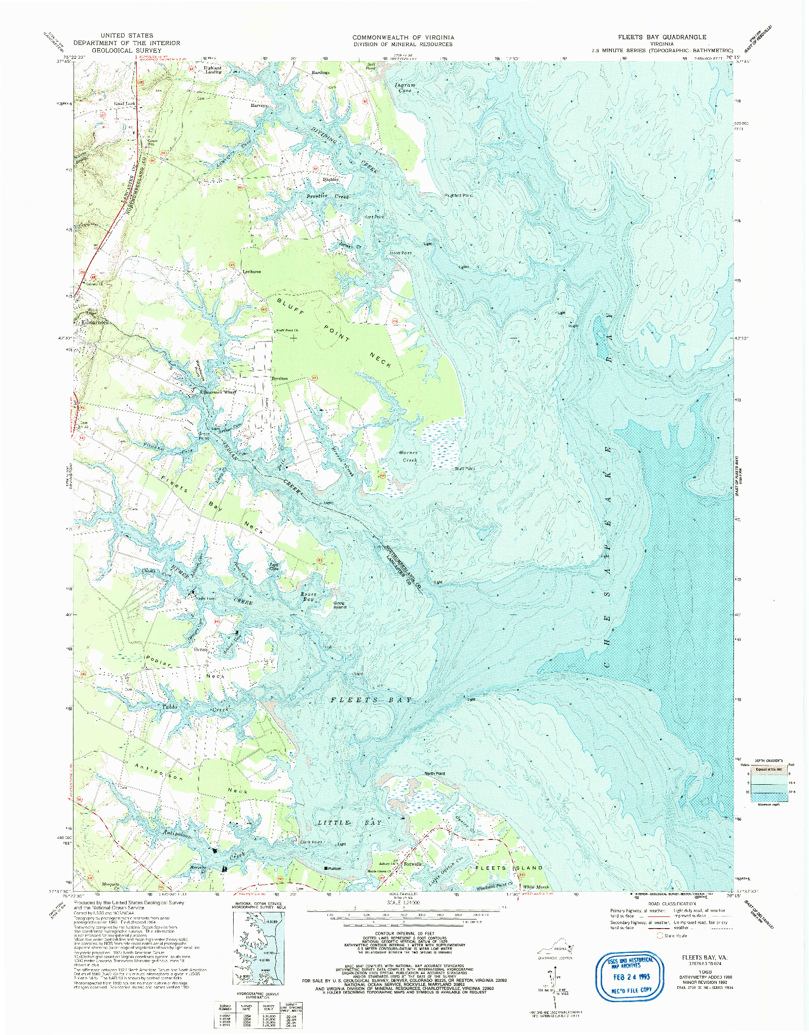 USGS 1:24000-SCALE QUADRANGLE FOR FLEETS BAY, VA 1968