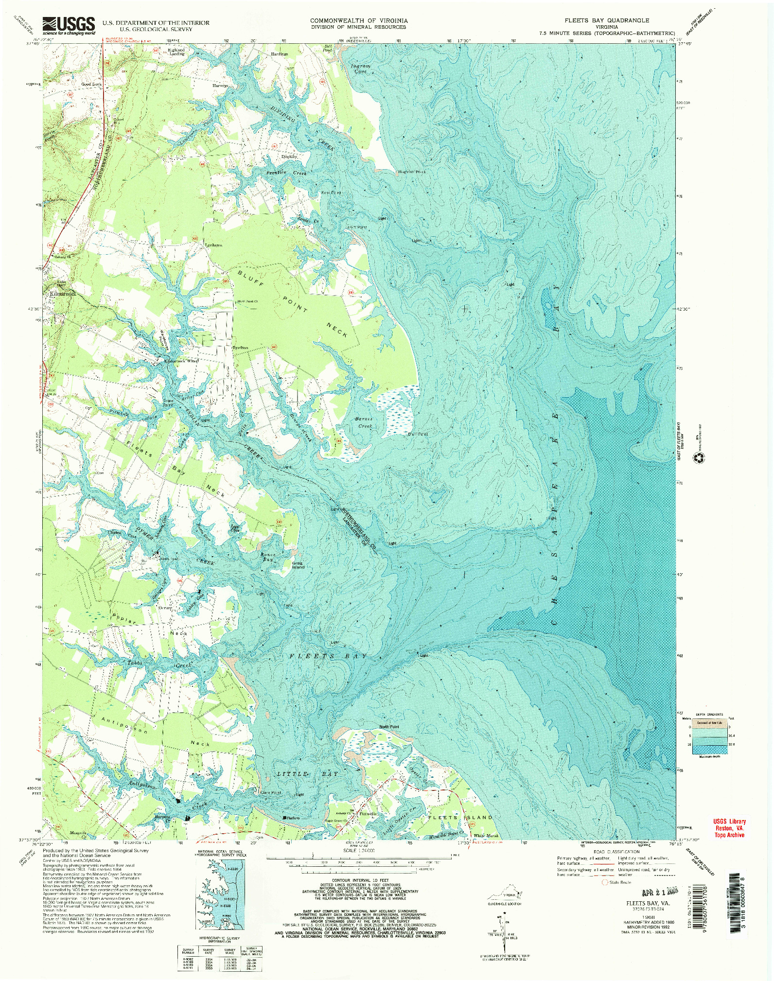 USGS 1:24000-SCALE QUADRANGLE FOR FLEETS BAY, VA 1968