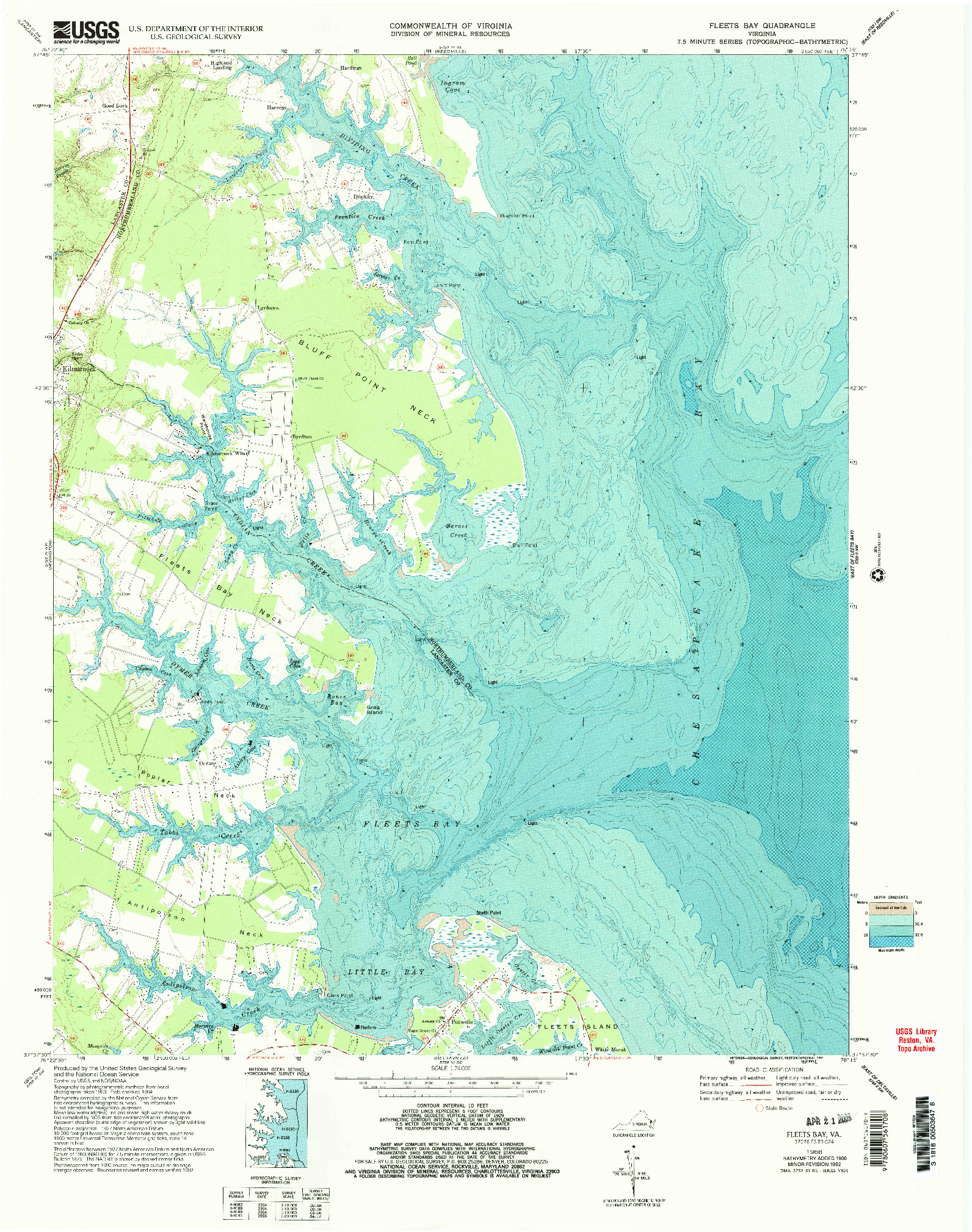 USGS 1:24000-SCALE QUADRANGLE FOR FLEETS BAY, VA 1968