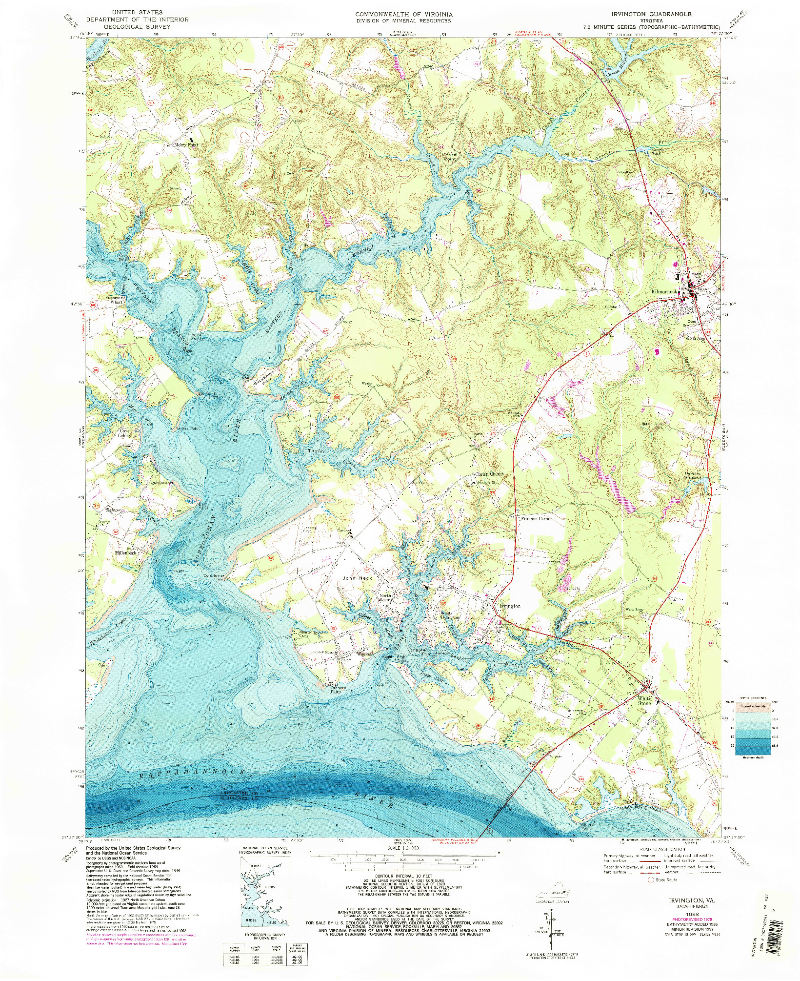 USGS 1:24000-SCALE QUADRANGLE FOR IRVINGTON, VA 1968