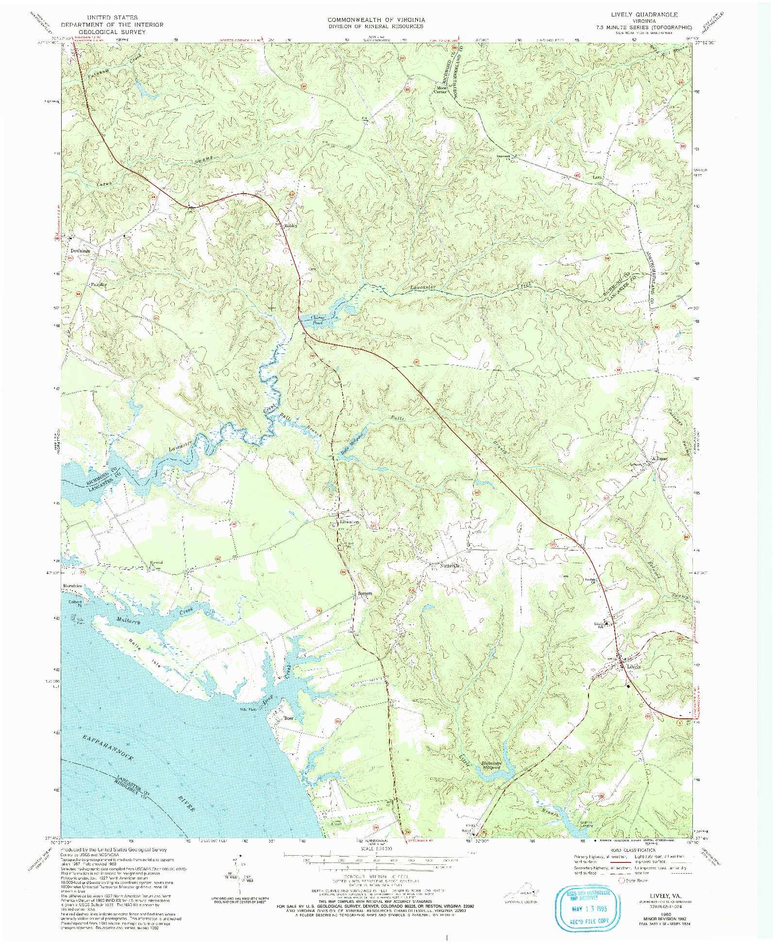 USGS 1:24000-SCALE QUADRANGLE FOR LIVELY, VA 1968