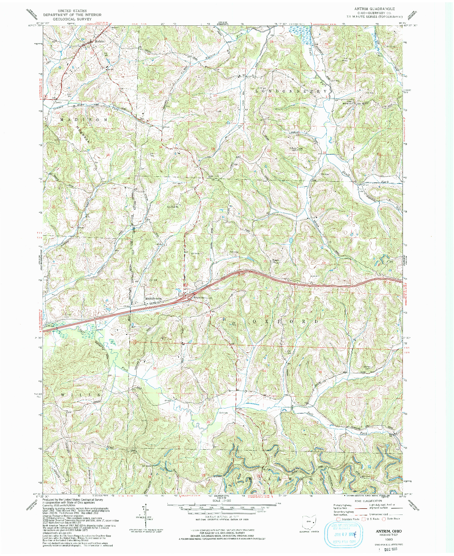 USGS 1:24000-SCALE QUADRANGLE FOR ANTRIM, OH 1993