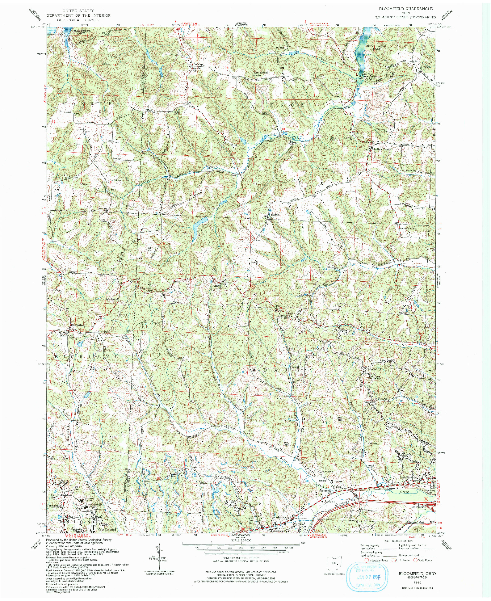 USGS 1:24000-SCALE QUADRANGLE FOR BLOOMFIELD, OH 1993