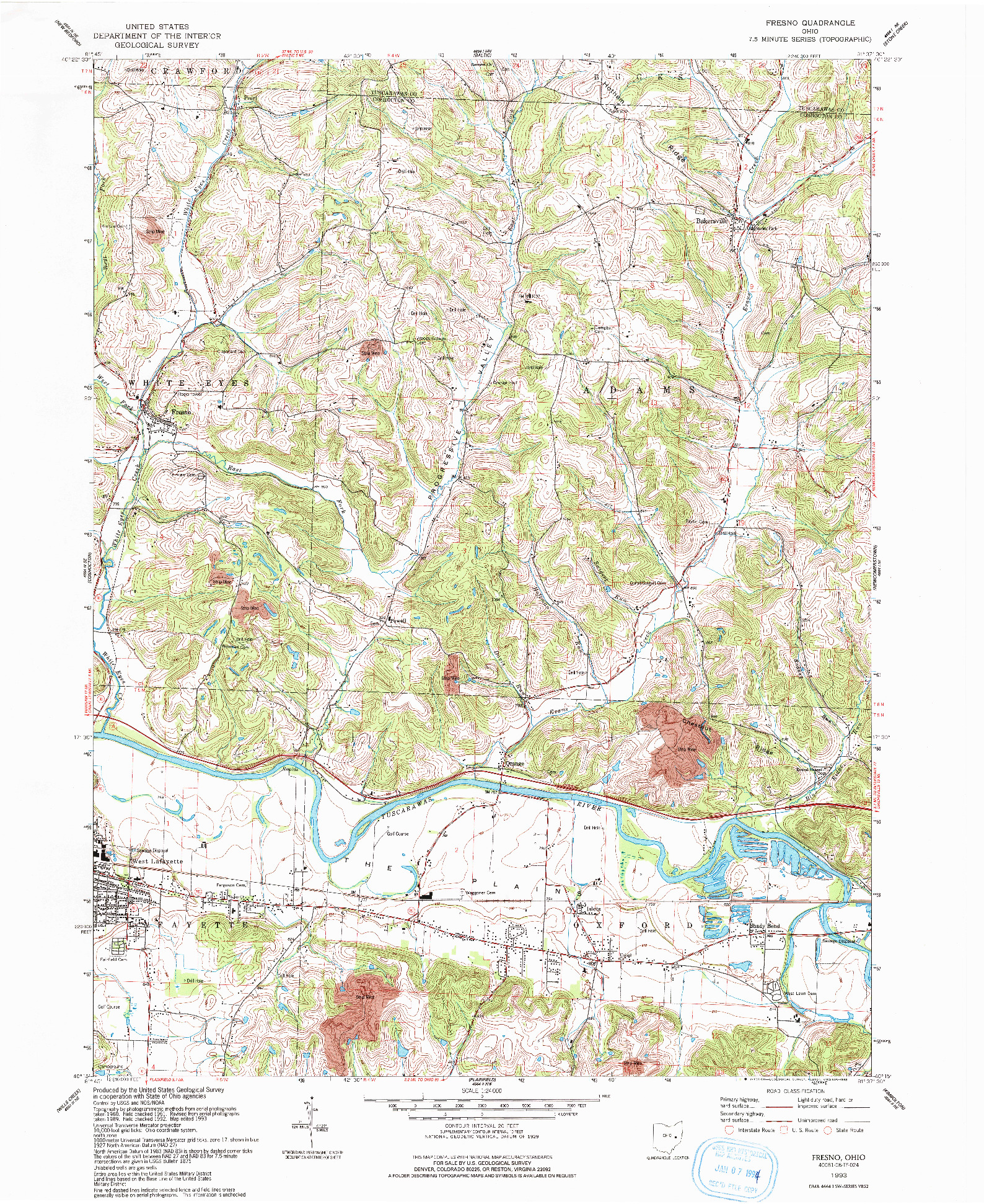 USGS 1:24000-SCALE QUADRANGLE FOR FRESNO, OH 1993