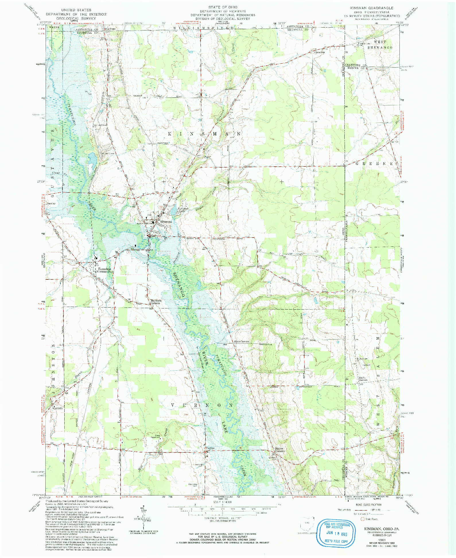 USGS 1:24000-SCALE QUADRANGLE FOR KINSMAN, OH 1961