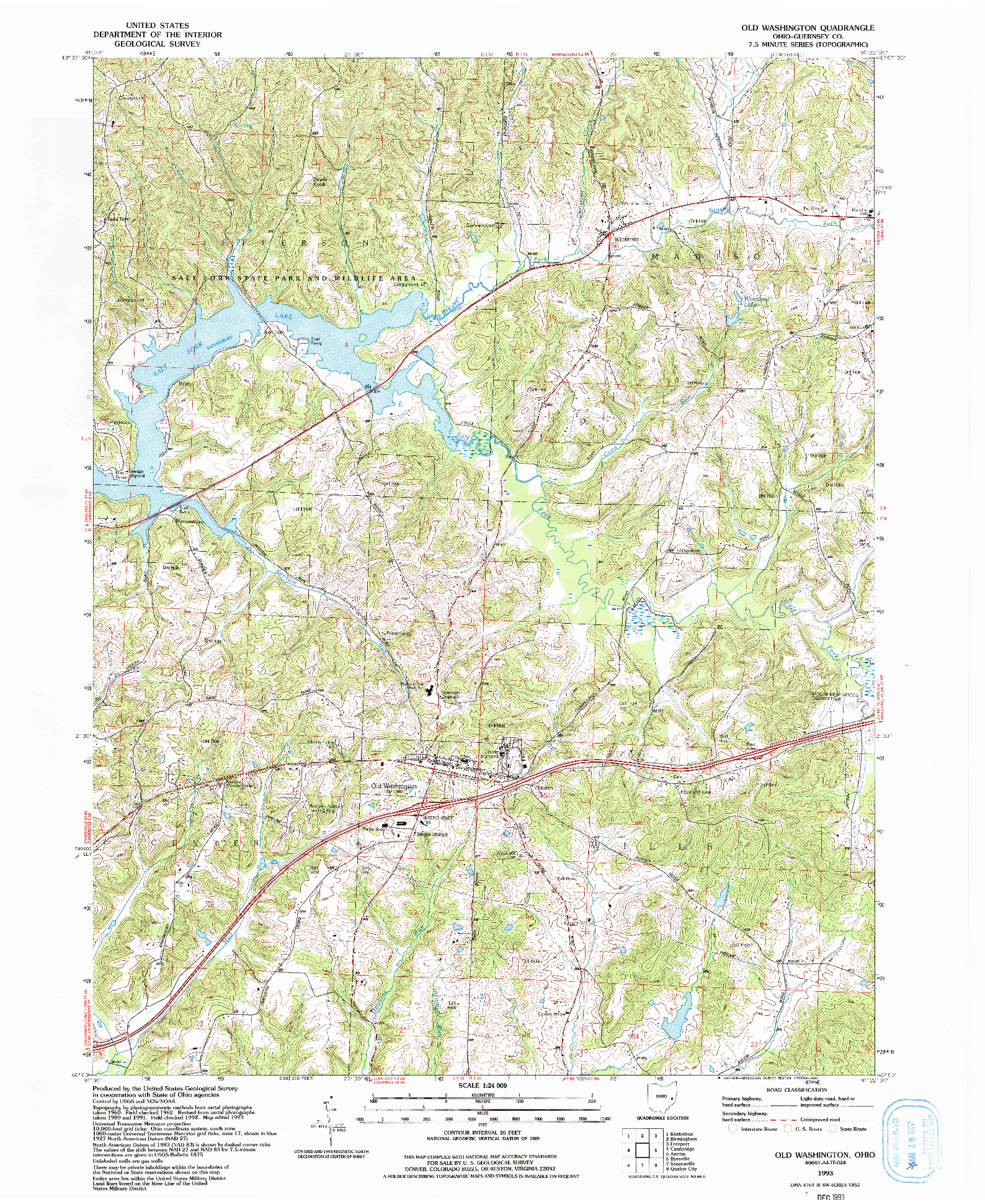 USGS 1:24000-SCALE QUADRANGLE FOR OLD WASHINGTON, OH 1993