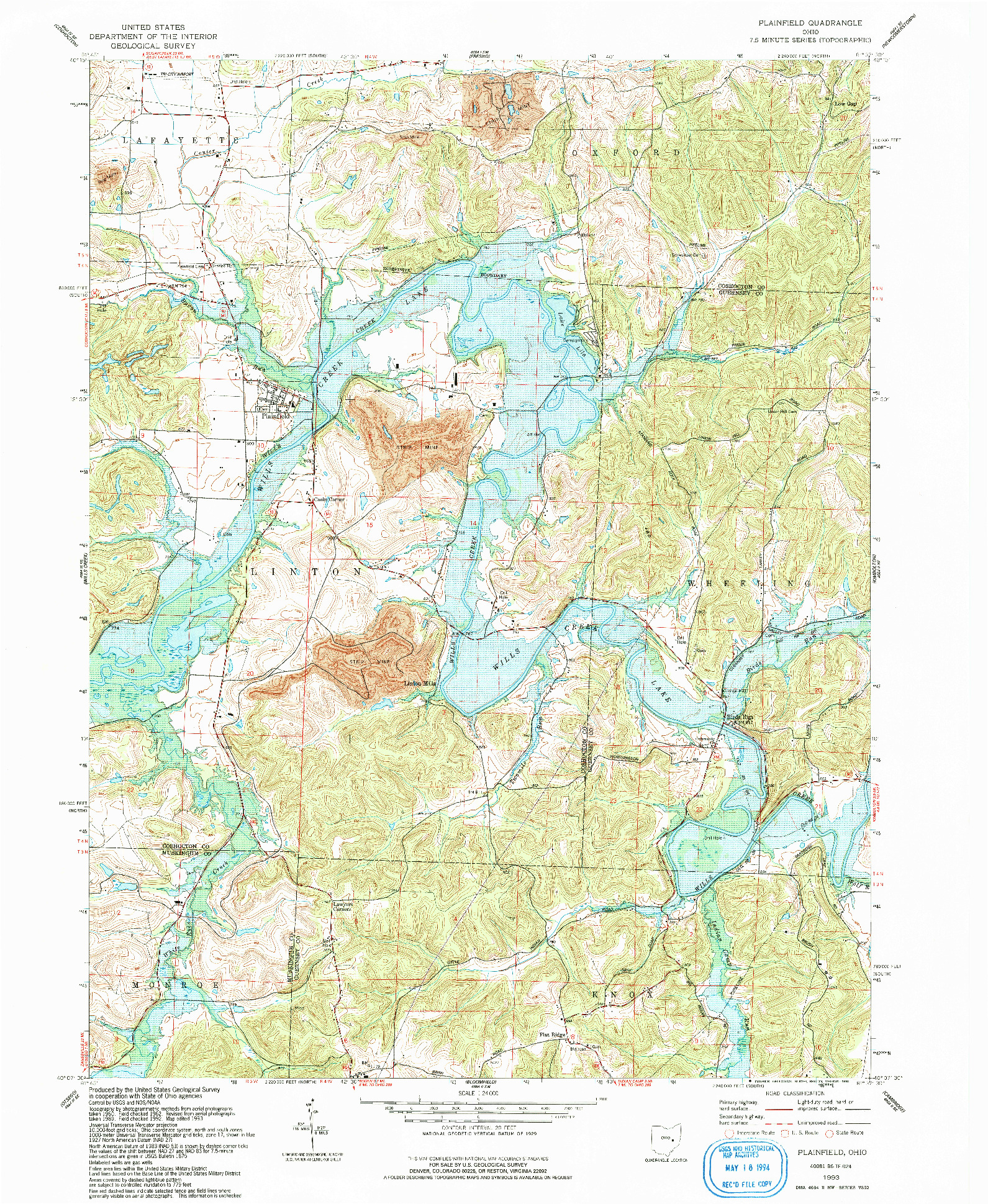 USGS 1:24000-SCALE QUADRANGLE FOR PLAINFIELD, OH 1993