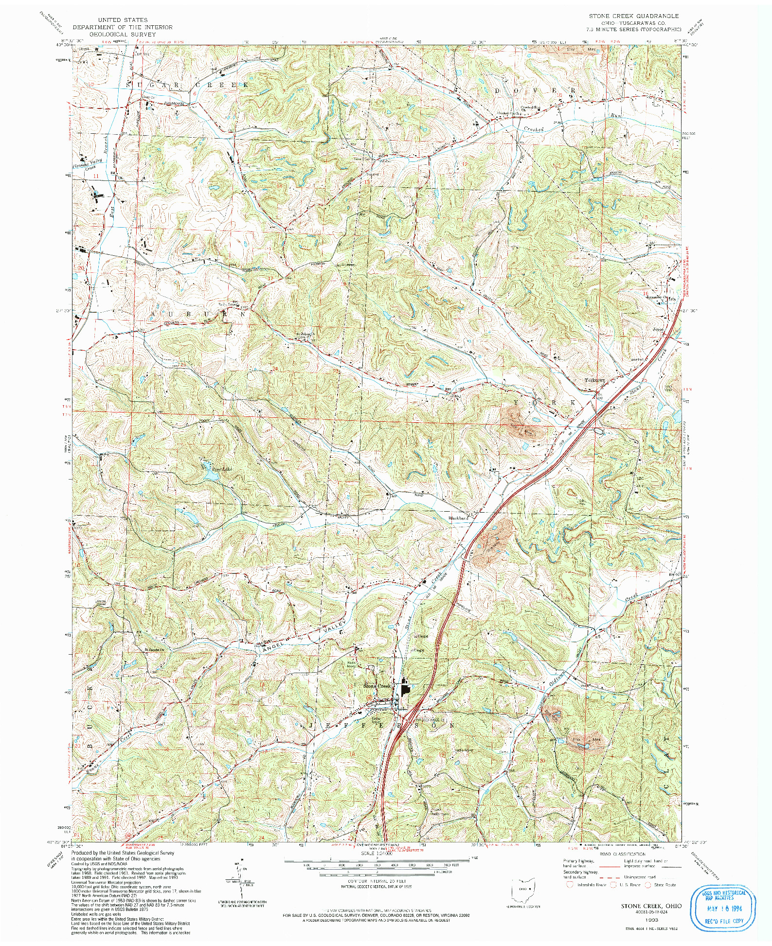 USGS 1:24000-SCALE QUADRANGLE FOR STONE CREEK, OH 1993