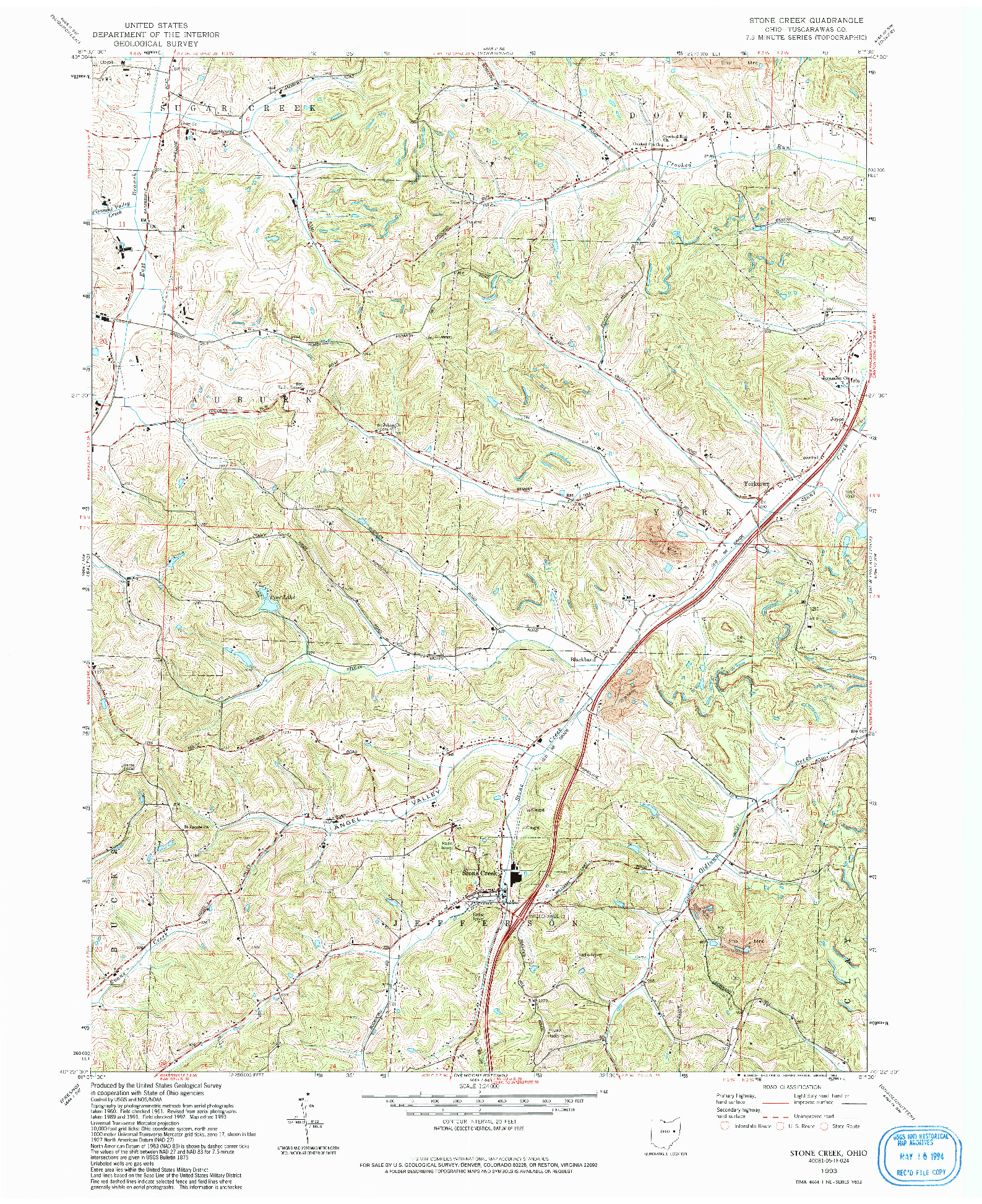 USGS 1:24000-SCALE QUADRANGLE FOR STONE CREEK, OH 1993