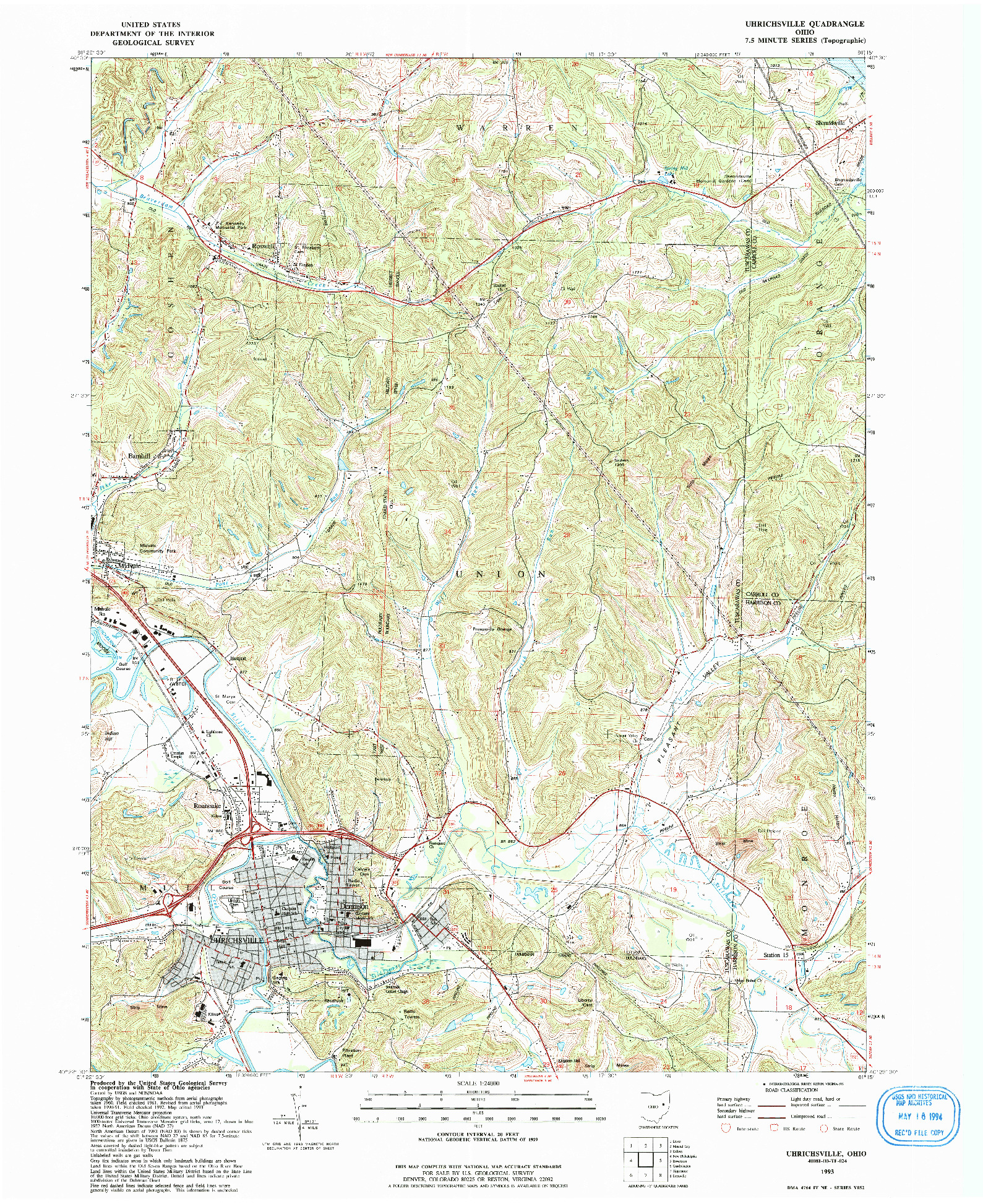 USGS 1:24000-SCALE QUADRANGLE FOR UHRICHSVILLE, OH 1993