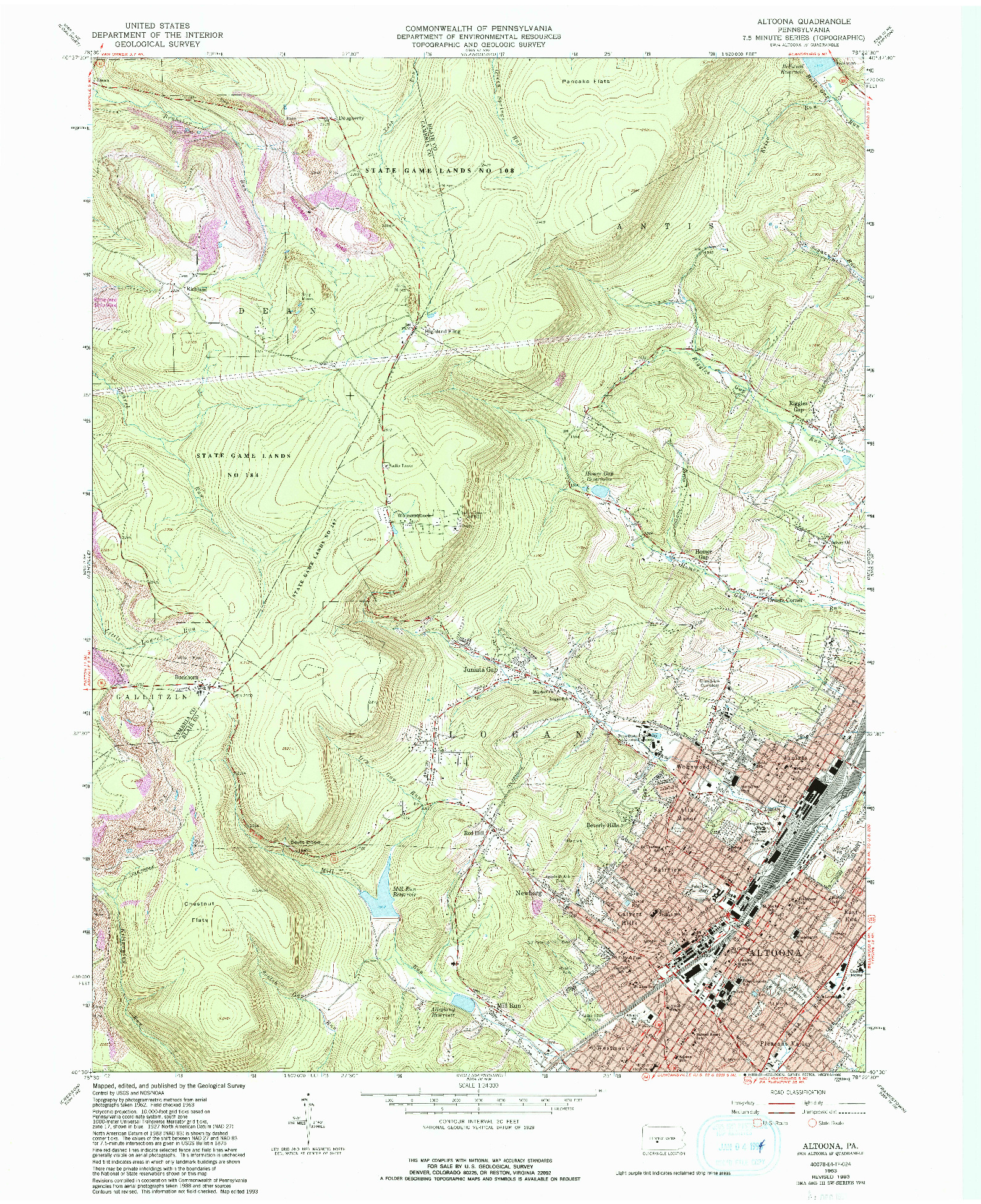 USGS 1:24000-SCALE QUADRANGLE FOR ALTOONA, PA 1963