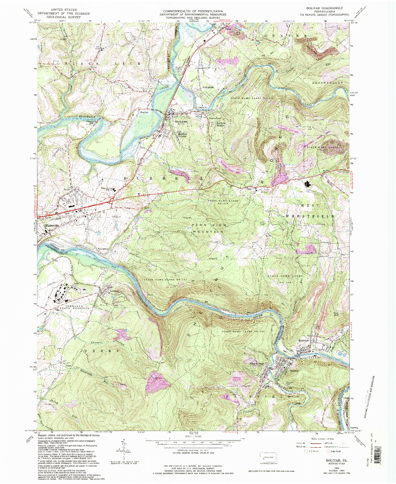 USGS 1:24000-SCALE QUADRANGLE FOR BOLIVAR, PA 1964