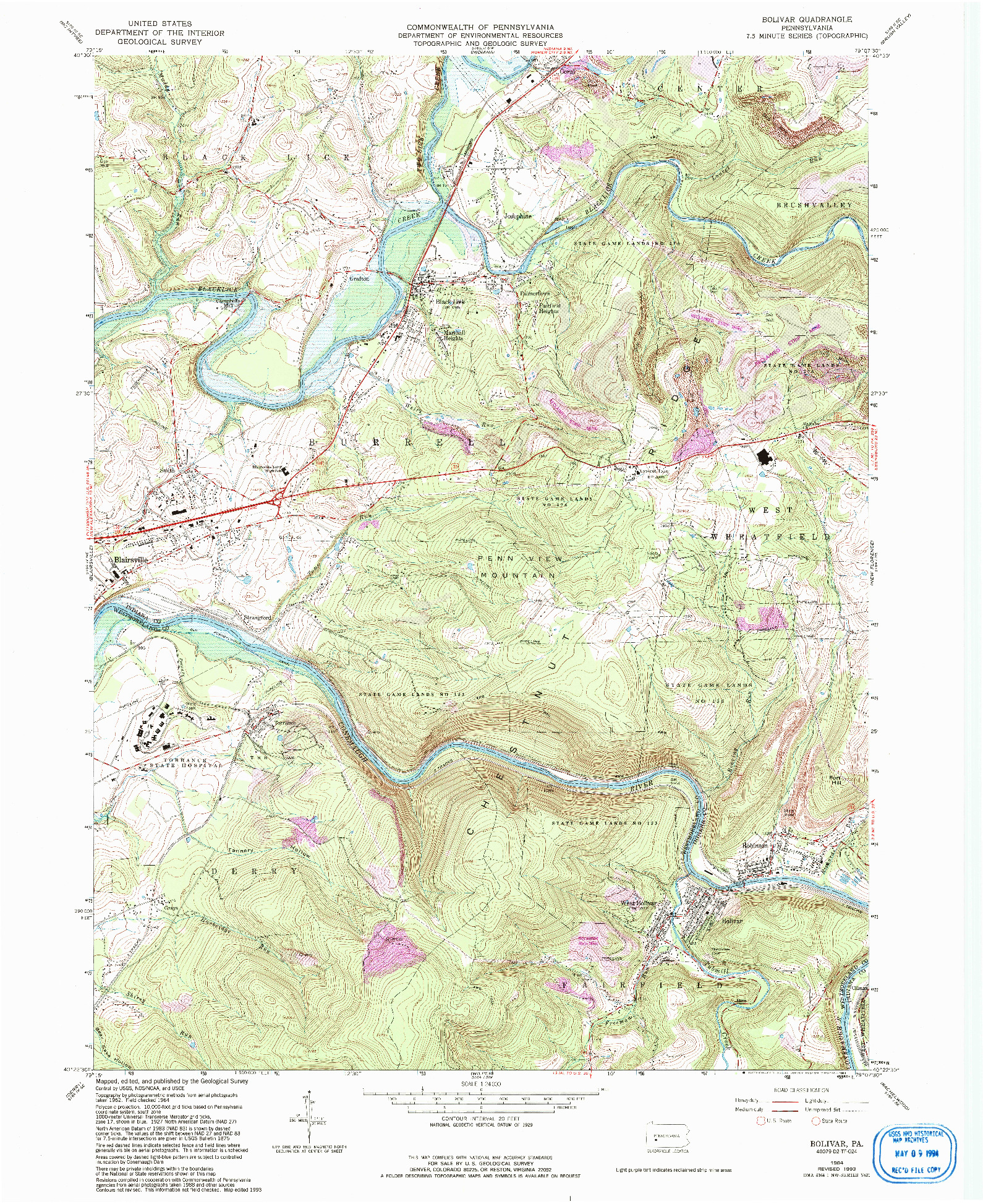 USGS 1:24000-SCALE QUADRANGLE FOR BOLIVAR, PA 1964