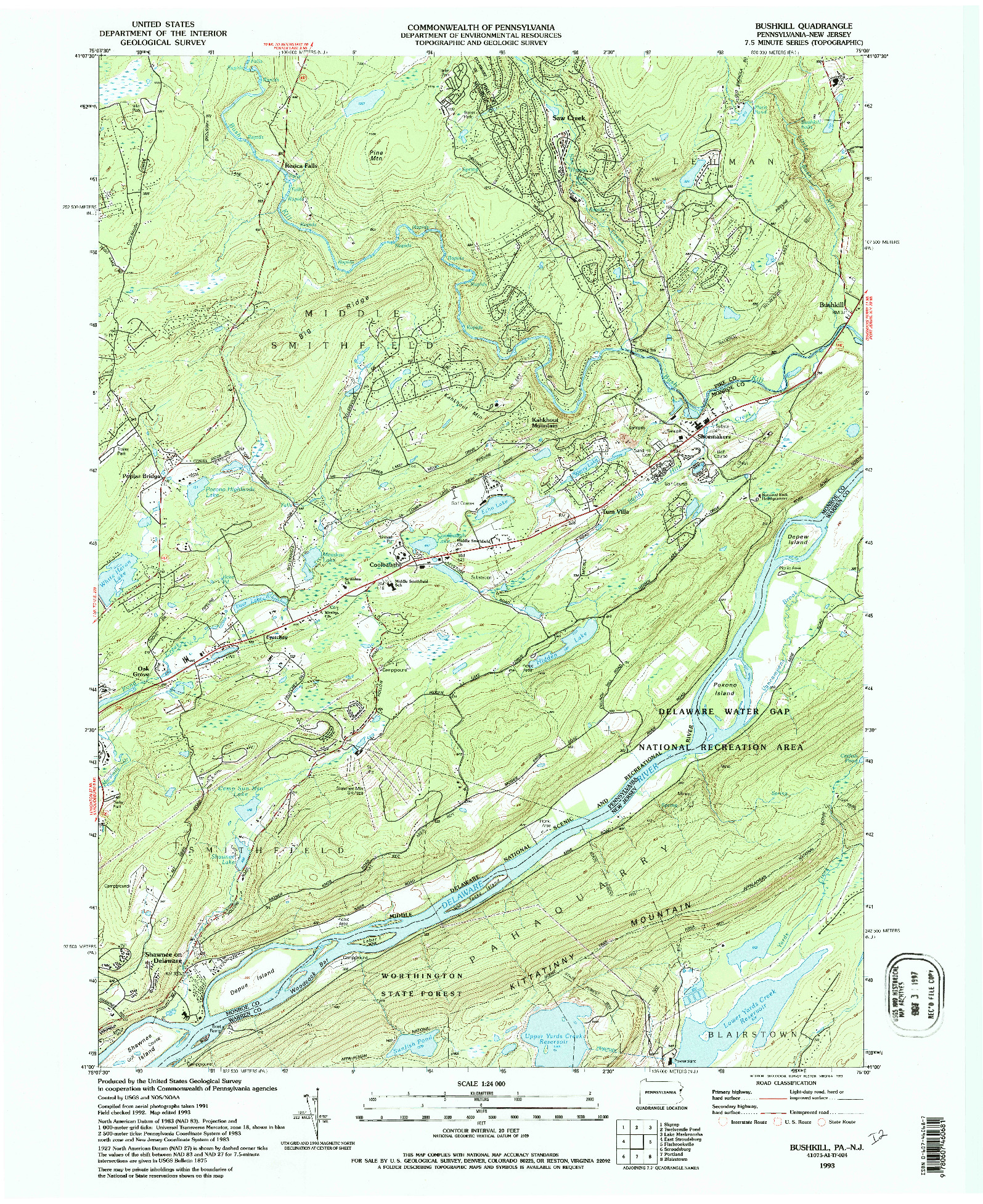 USGS 1:24000-SCALE QUADRANGLE FOR BUSHKILL, PA 1993