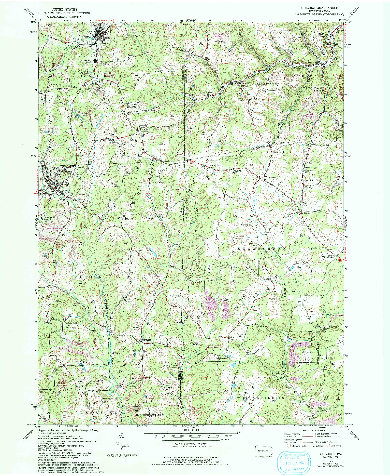 USGS 1:24000-SCALE QUADRANGLE FOR CHICORA, PA 1964