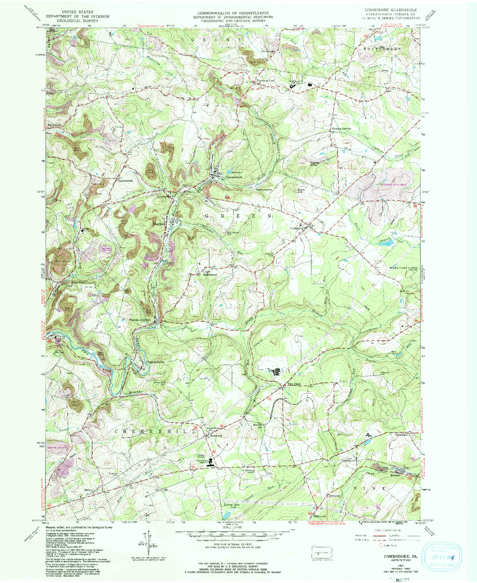 USGS 1:24000-SCALE QUADRANGLE FOR COMMODORE, PA 1961