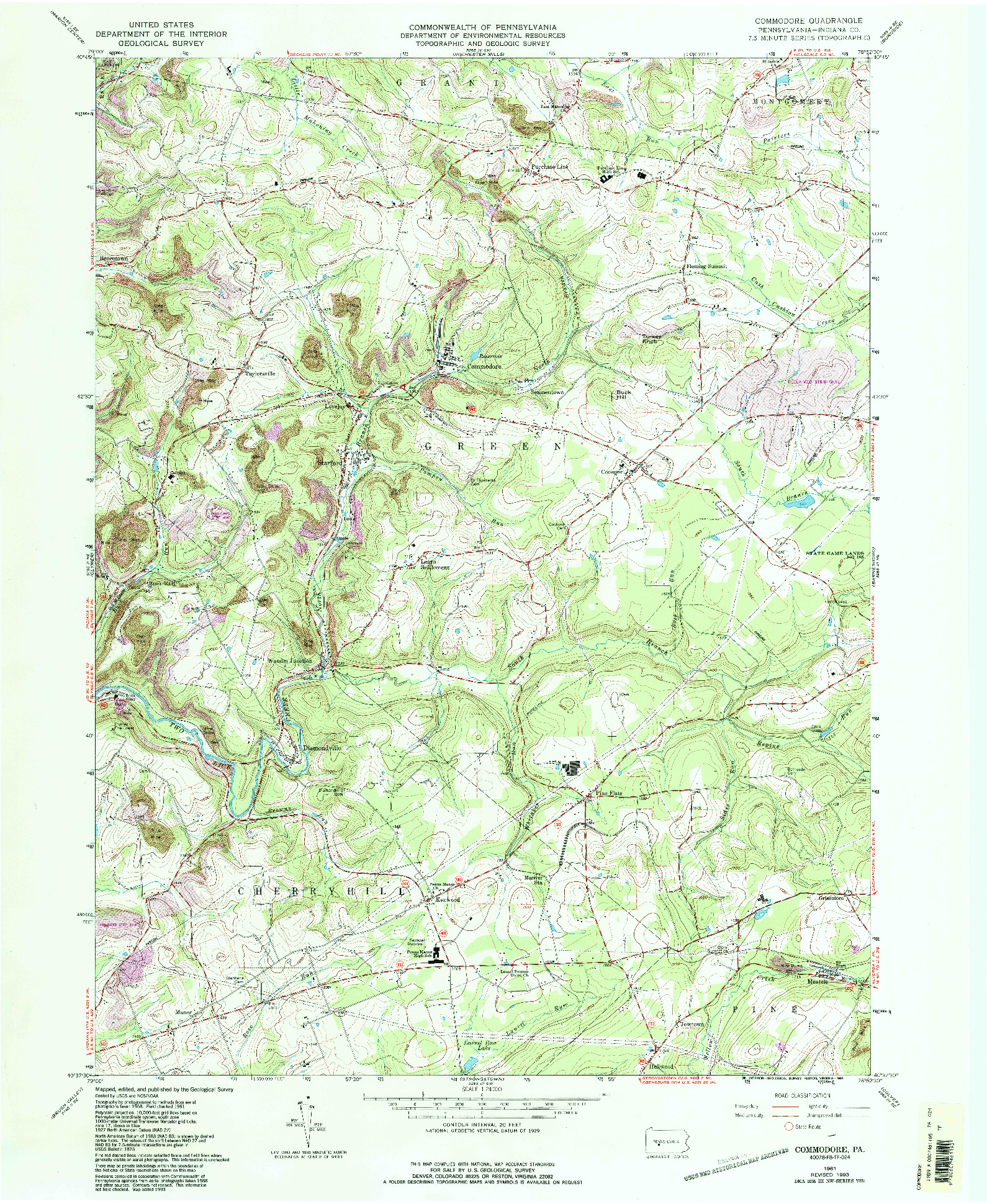 USGS 1:24000-SCALE QUADRANGLE FOR COMMODORE, PA 1961