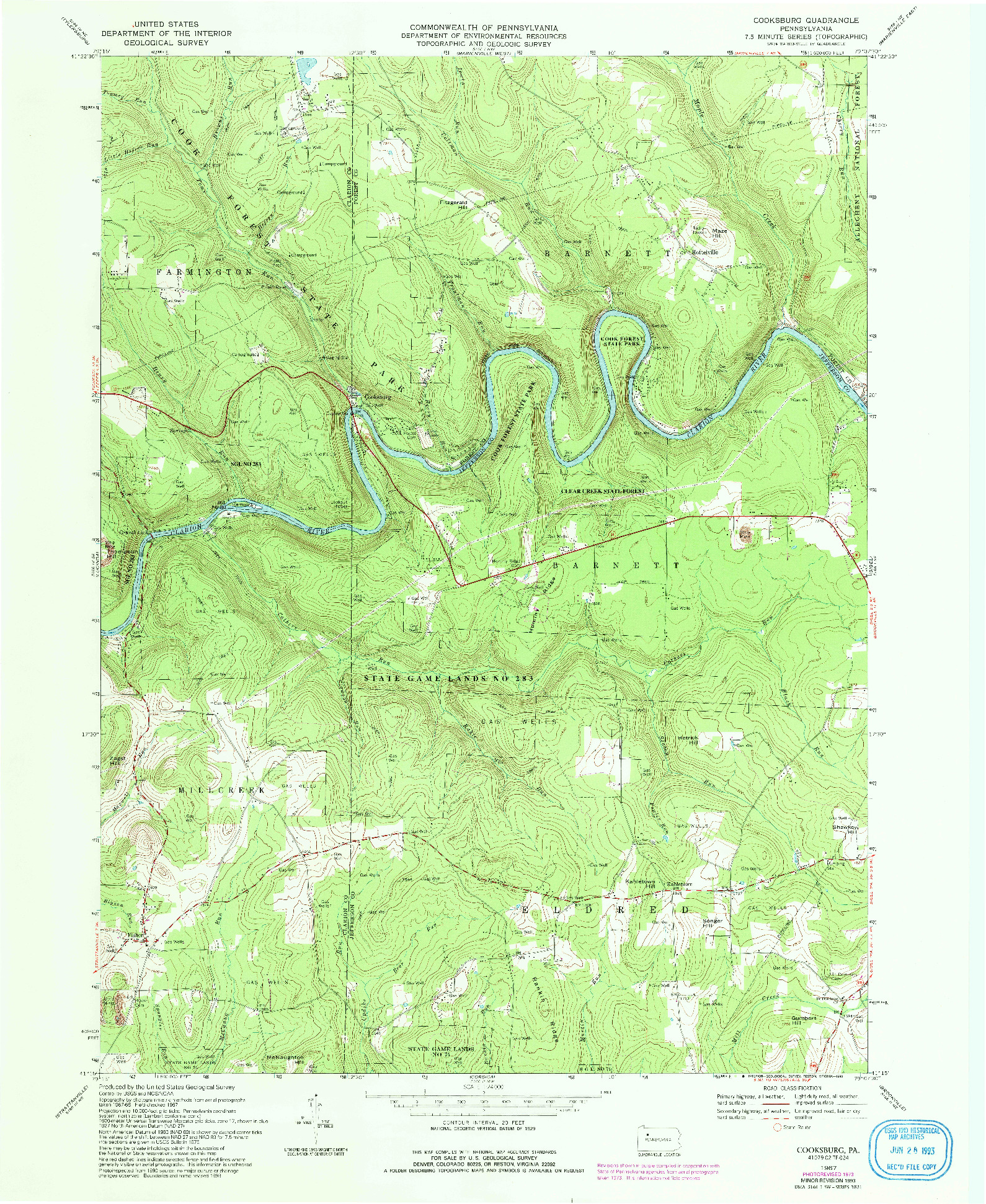 USGS 1:24000-SCALE QUADRANGLE FOR COOKSBURG, PA 1967