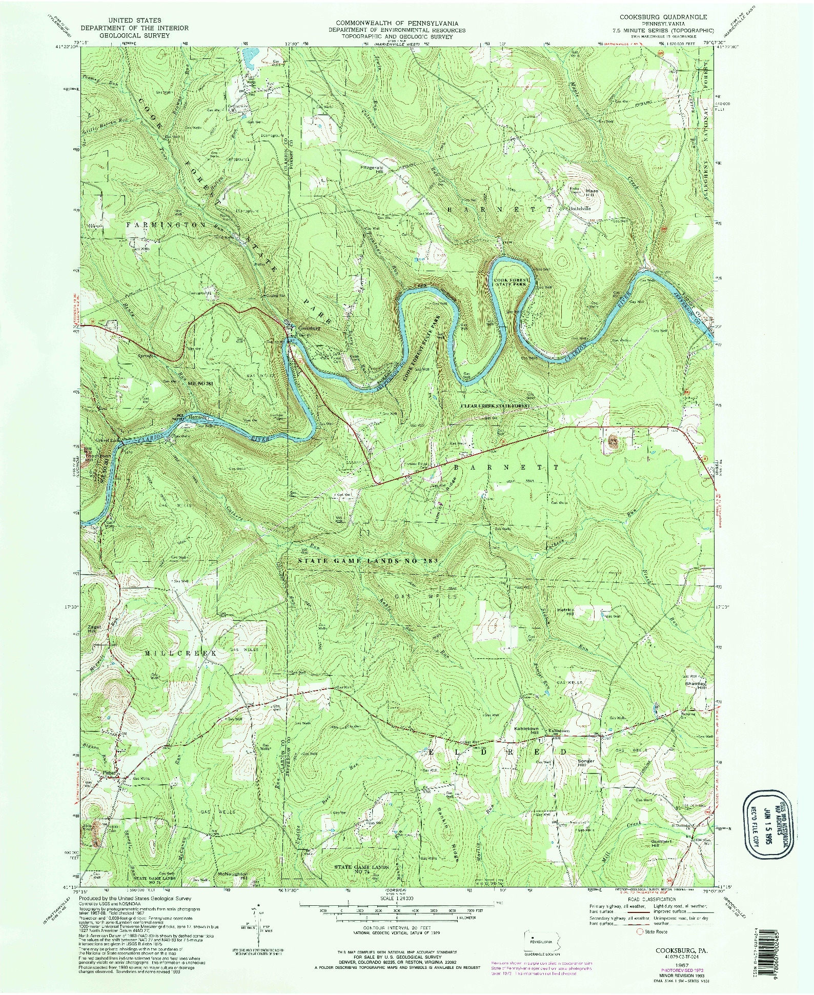 USGS 1:24000-SCALE QUADRANGLE FOR COOKSBURG, PA 1967