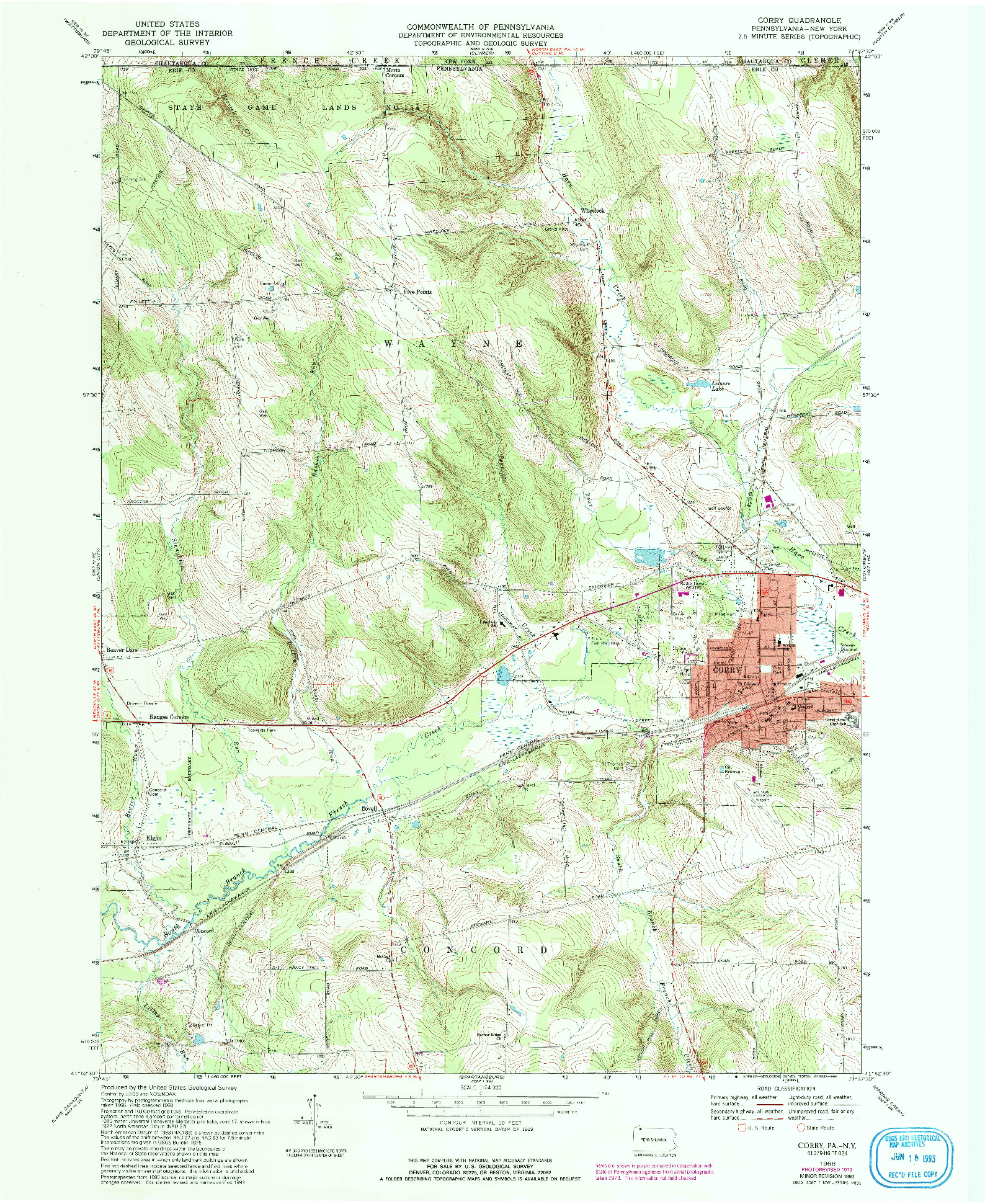 USGS 1:24000-SCALE QUADRANGLE FOR CORRY, PA 1968