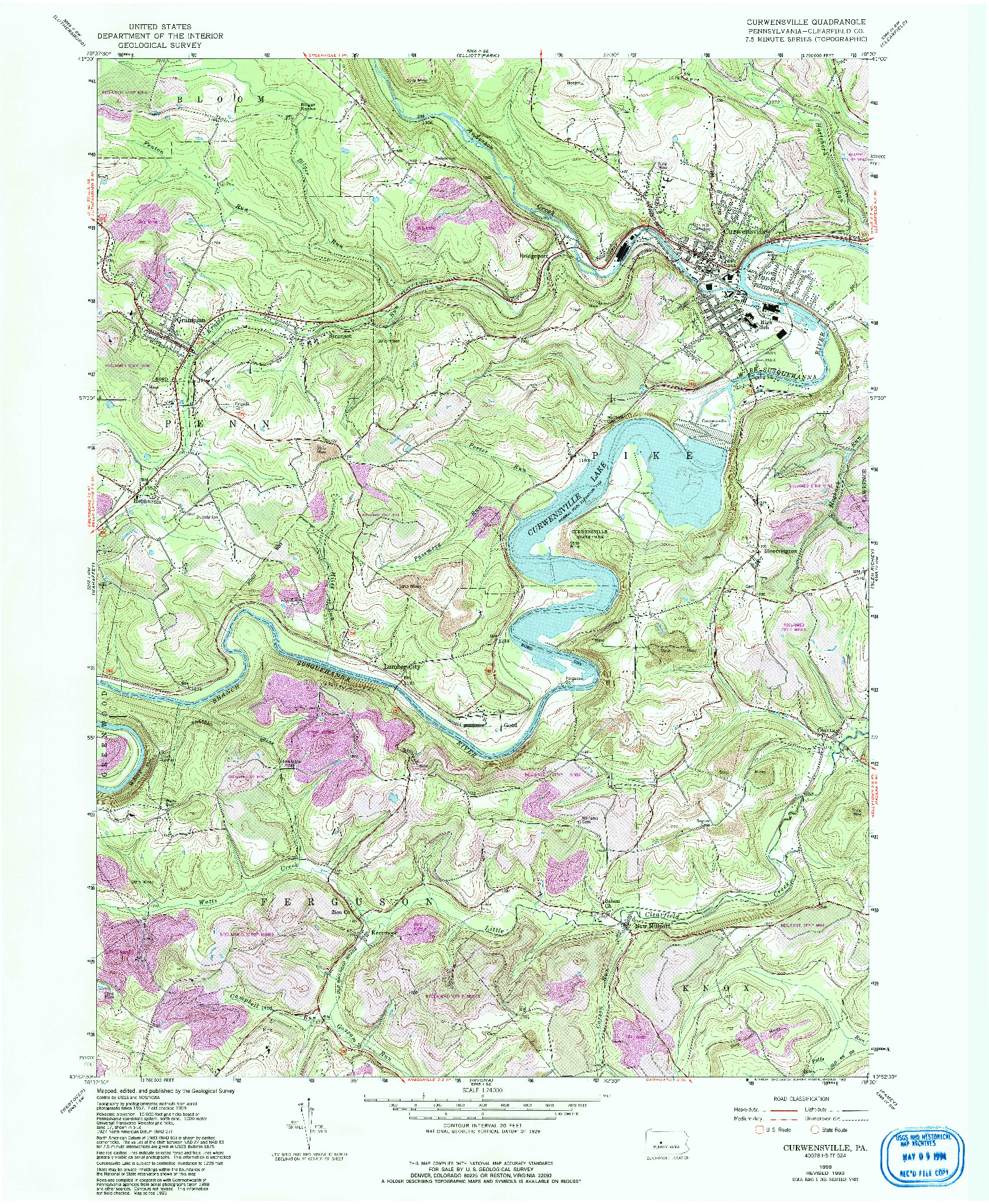 USGS 1:24000-SCALE QUADRANGLE FOR CURWENSVILLE, PA 1959