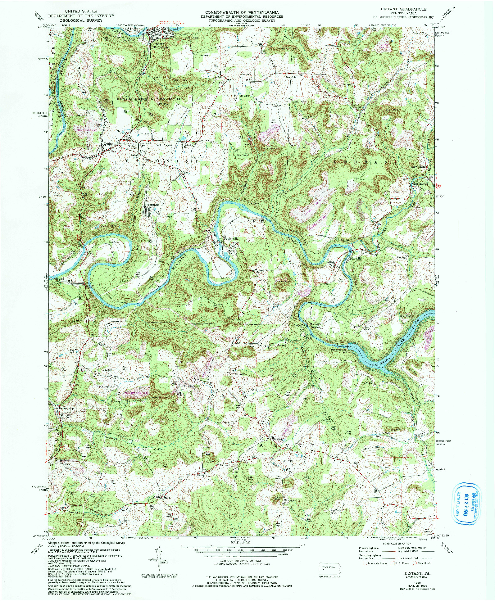 USGS 1:24000-SCALE QUADRANGLE FOR DISTANT, PA 1969
