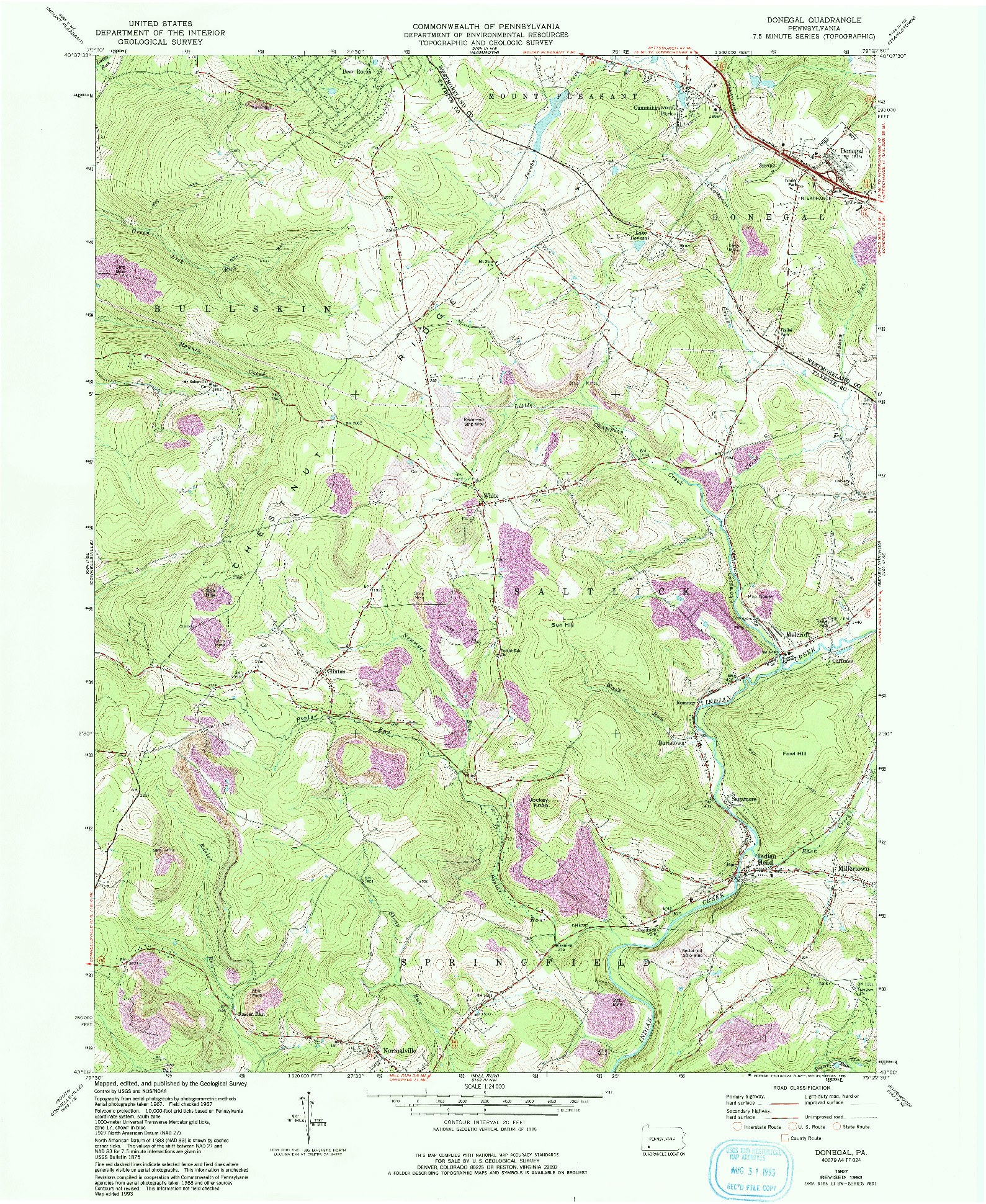 USGS 1:24000-SCALE QUADRANGLE FOR DONEGAL, PA 1967