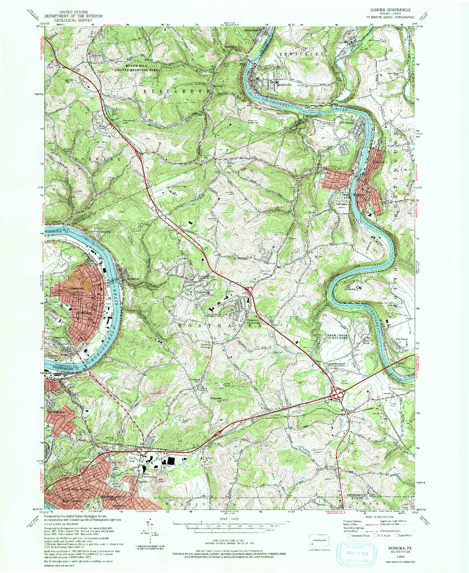 USGS 1:24000-SCALE QUADRANGLE FOR DONORA, PA 1993