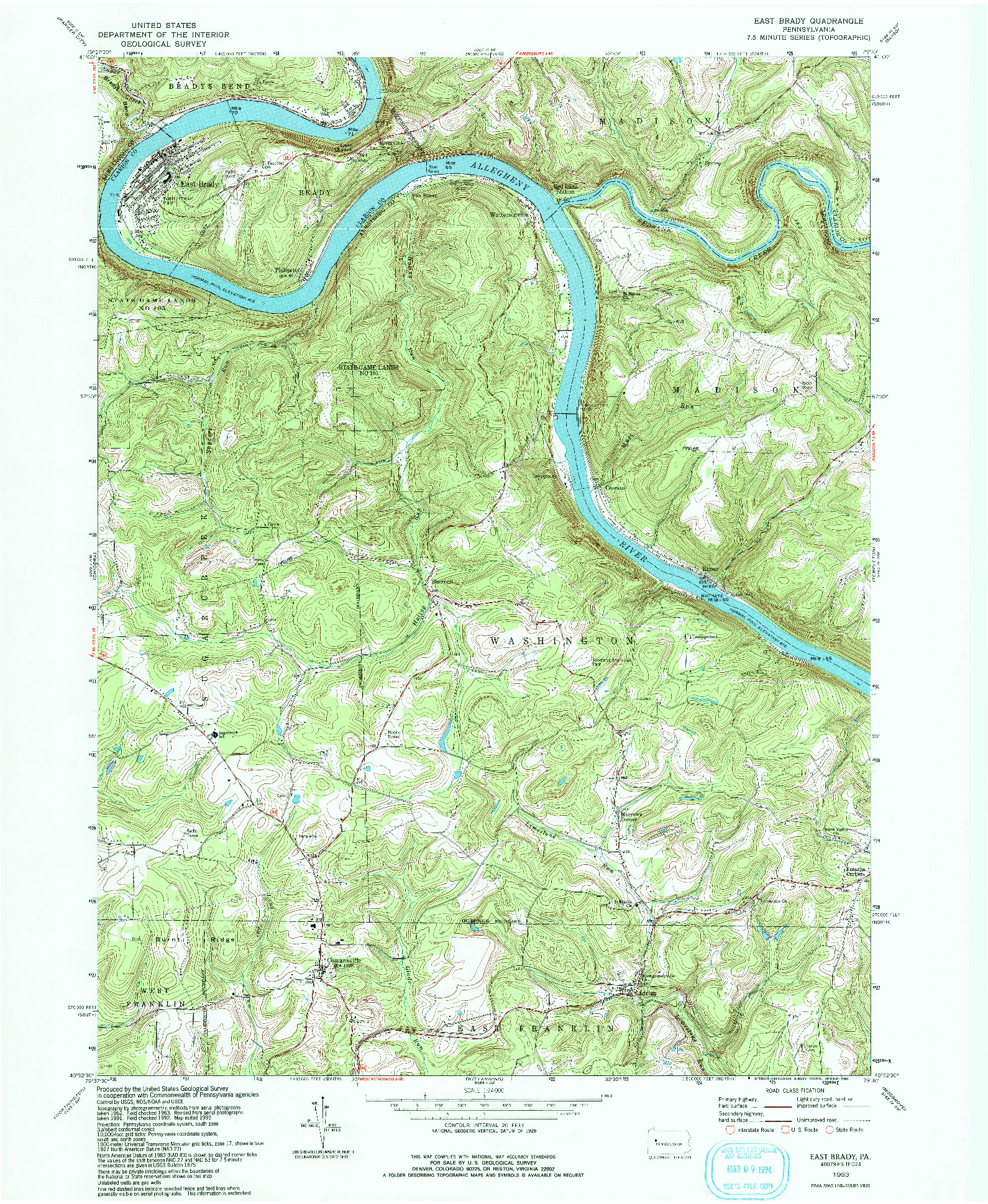 USGS 1:24000-SCALE QUADRANGLE FOR EAST BRADY, PA 1993