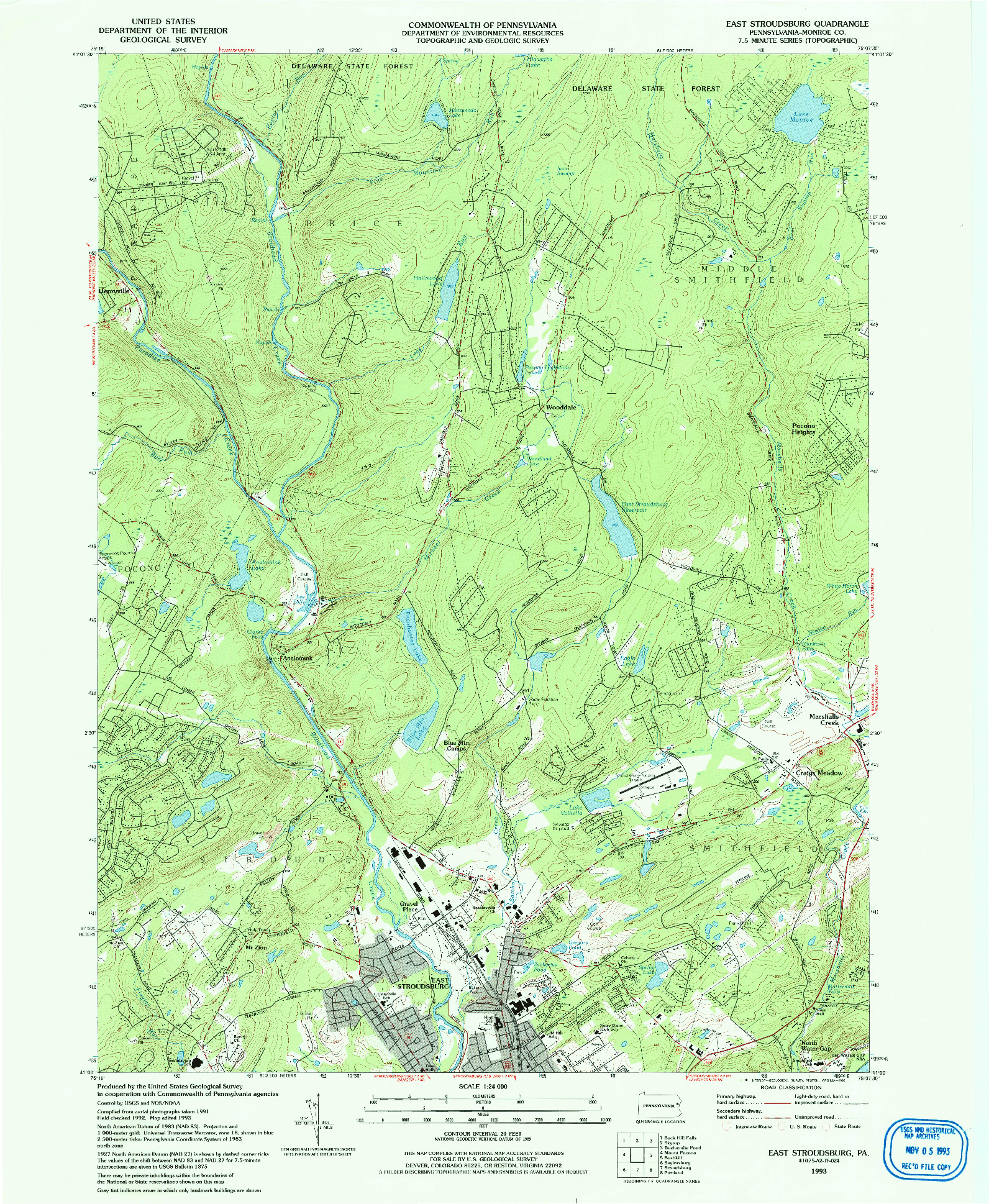 USGS 1:24000-SCALE QUADRANGLE FOR EAST STROUDSBURG, PA 1993