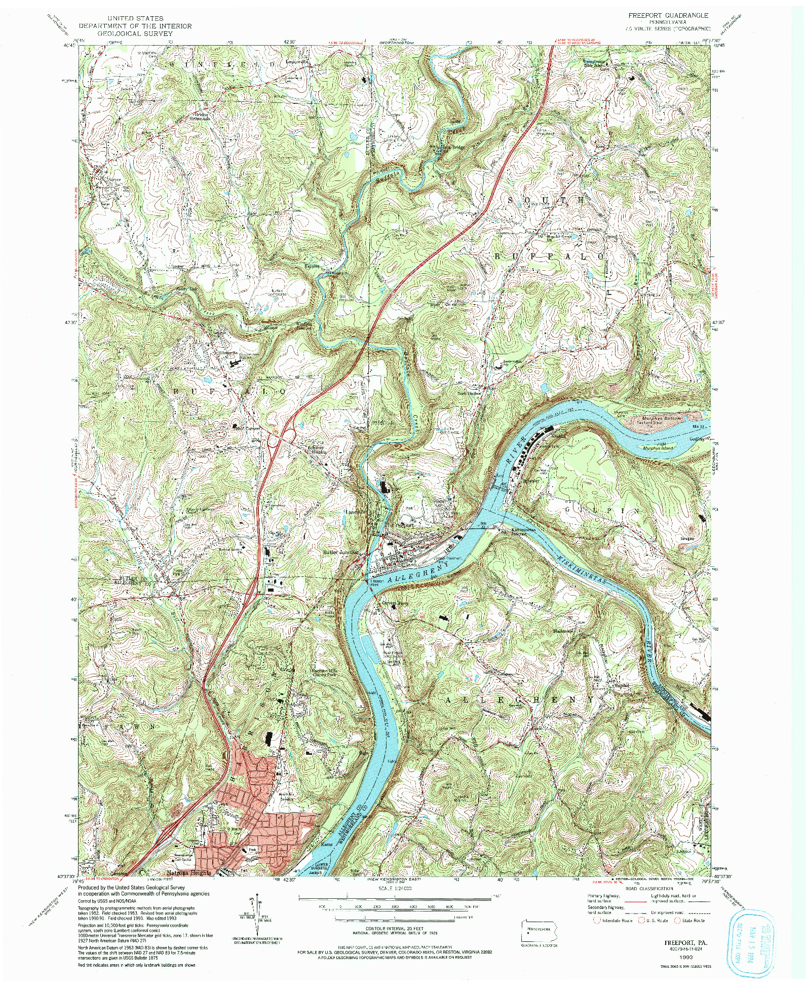 USGS 1:24000-SCALE QUADRANGLE FOR FREEPORT, PA 1993